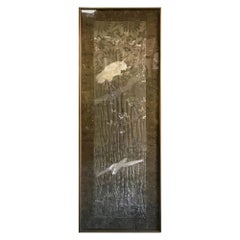 Japanese Asian Large Mejia Framed Embroidered Silk Wall Tapestry with Cranes