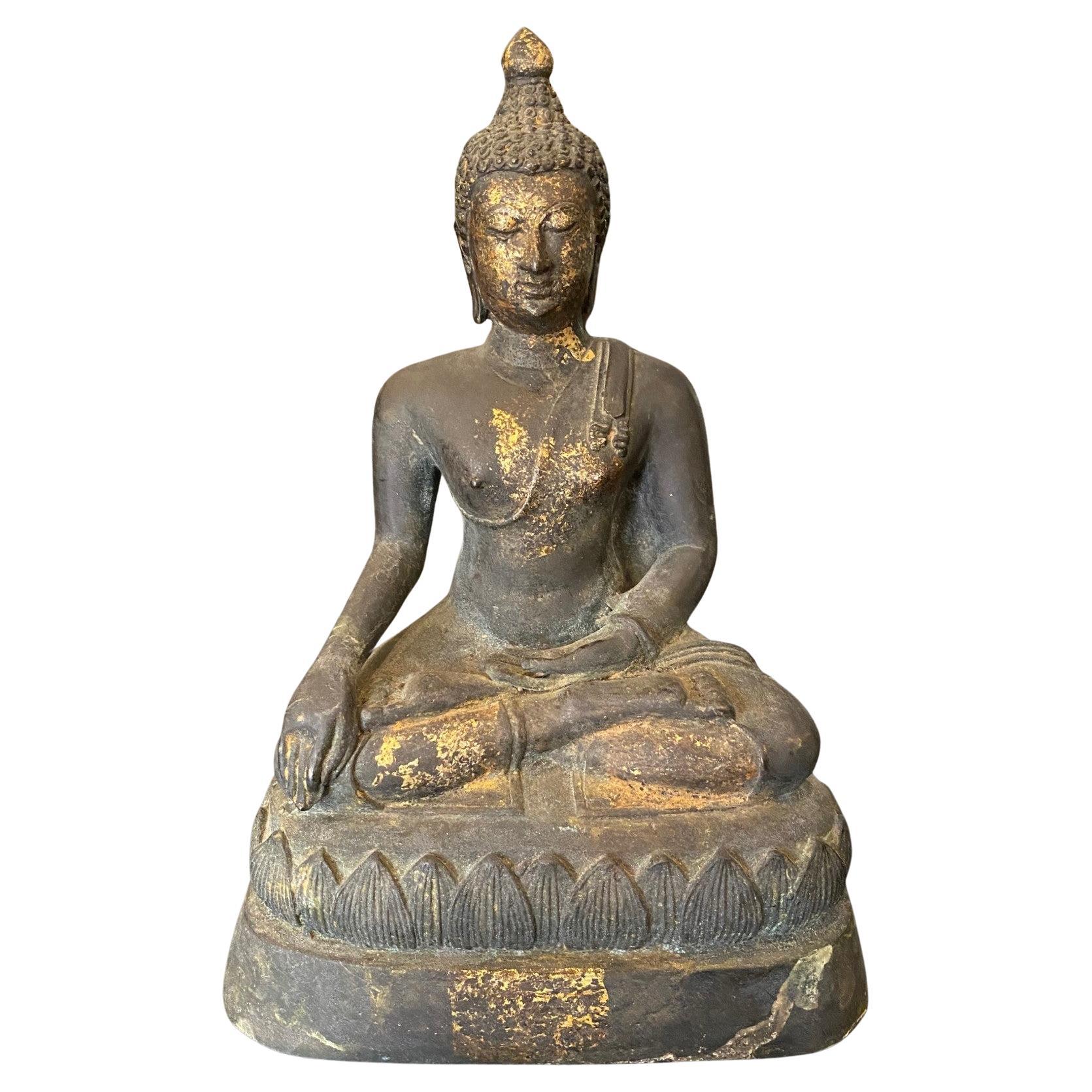 Japanese Asian Meiji Bronze & Gilt Seated Buddha Amida Nyorai Statue Sculpture