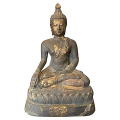 Japanese Asian Meiji Bronze & Gilt Seated Buddha Amida Nyorai Statue Sculpture