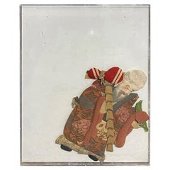Japanese Asian Oshie Pressed Textile Old Monk Framed Shadow Puppet Doll