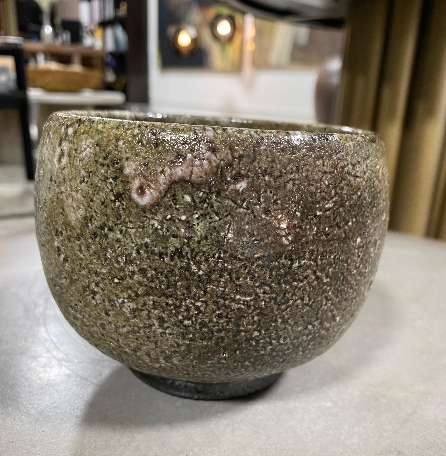 Glazed Japanese Asian Shino Hagi Yaki Ware Studio Pottery Wabi-Sabi Chawan Tea Bowl