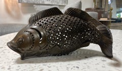 Japanese Asian Showa Period Bronze Koi Carp Fish Sculpture