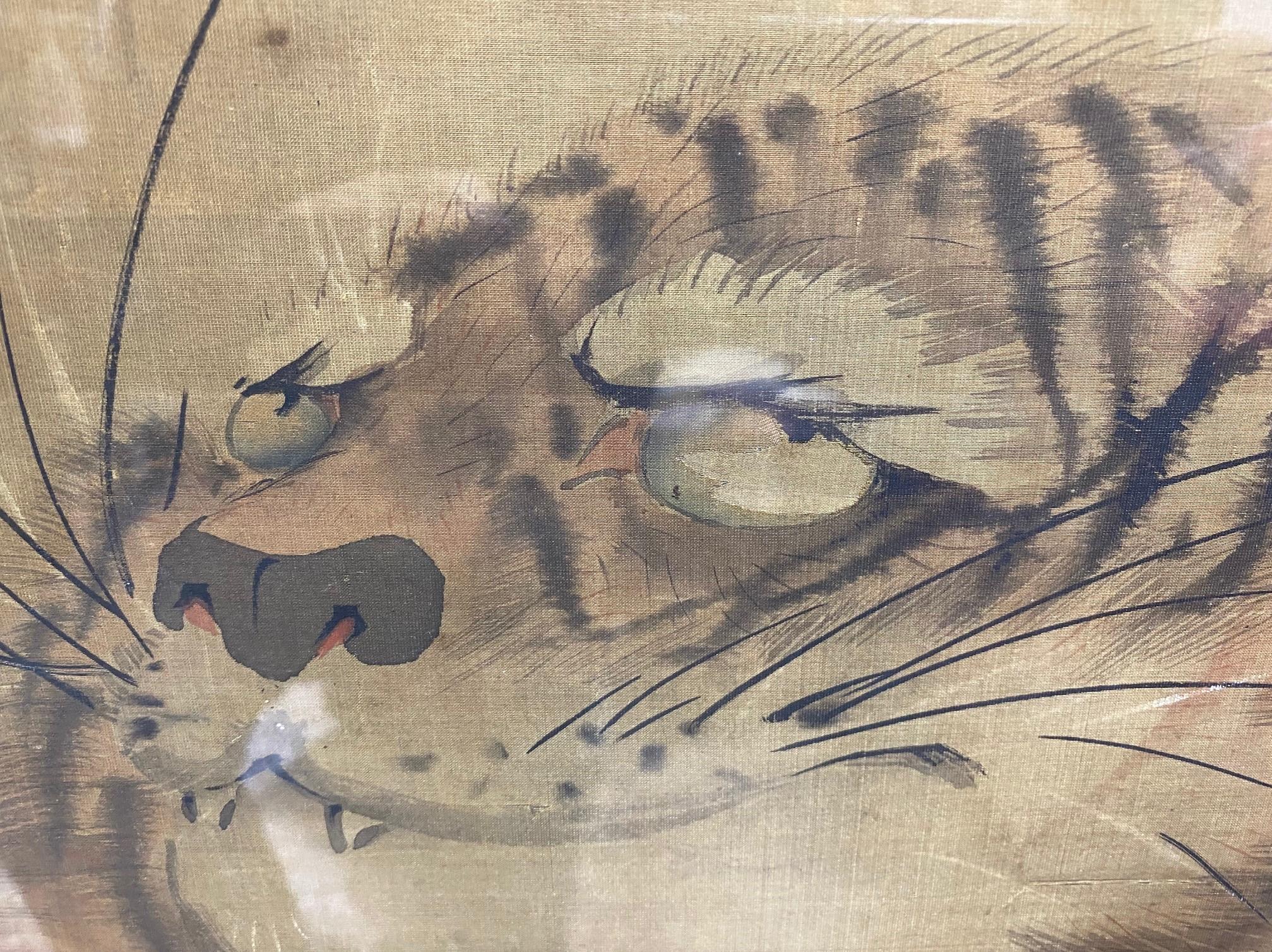 18th Century and Earlier Japanese Asian Signed Edo Period Framed Hand Painted Tiger Scroll