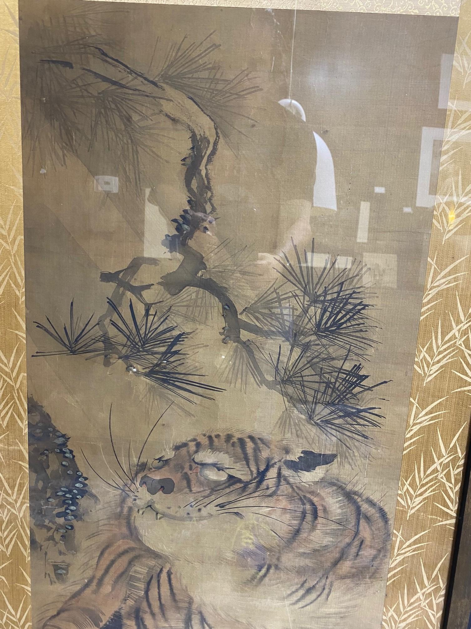 Japanese Asian Signed Edo Period Framed Hand Painted Tiger Scroll 2