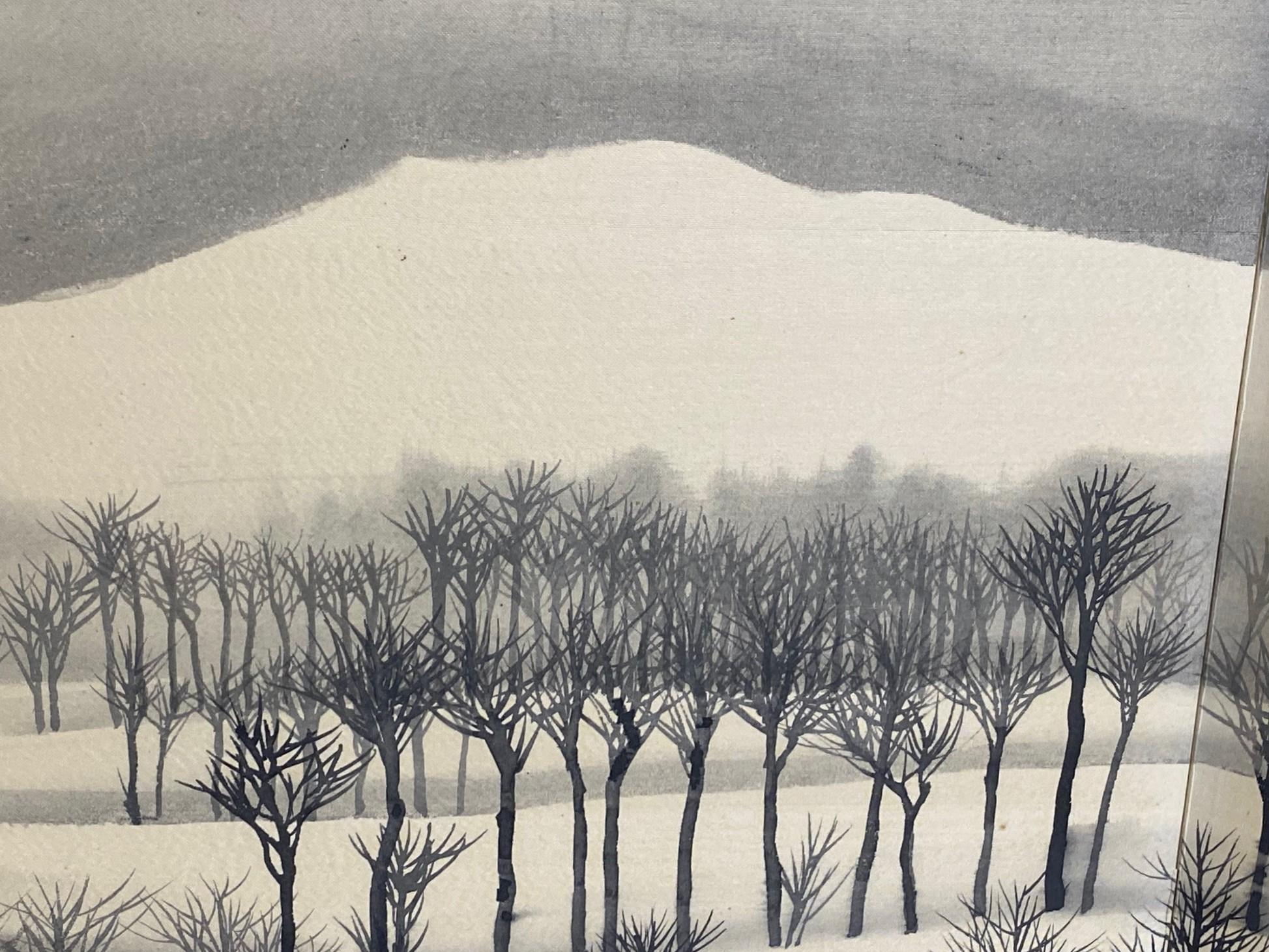 Japanese Asian Signed Four-Panel Byobu Folding Screen Winter Nature Landscape  For Sale 5
