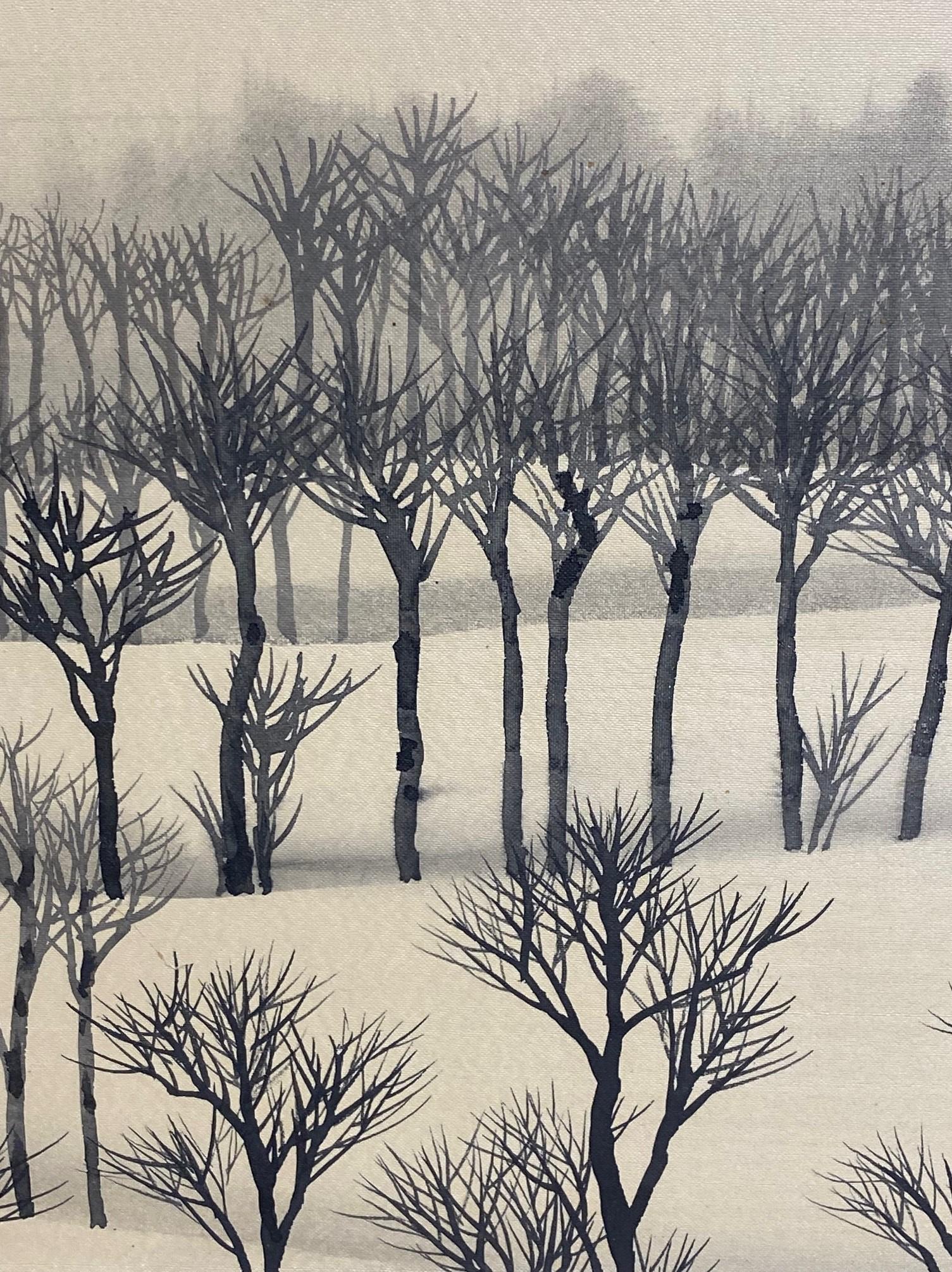 Japanese Asian Signed Four-Panel Byobu Folding Screen Winter Nature Landscape  For Sale 1