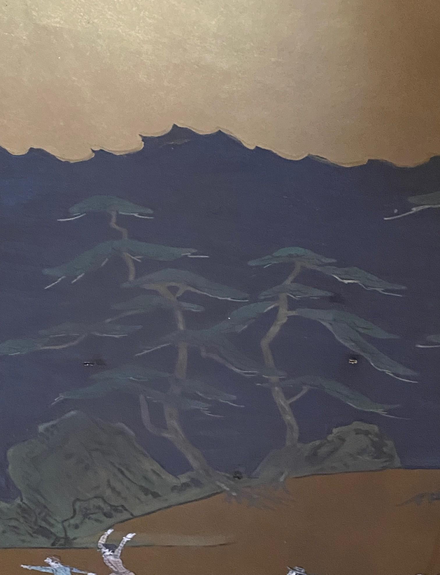 Japanisch Asiatisch Signiert Vier Panel Folding Byobu Nanban Schiff auf See Ankunft Bildschirm im Angebot 8