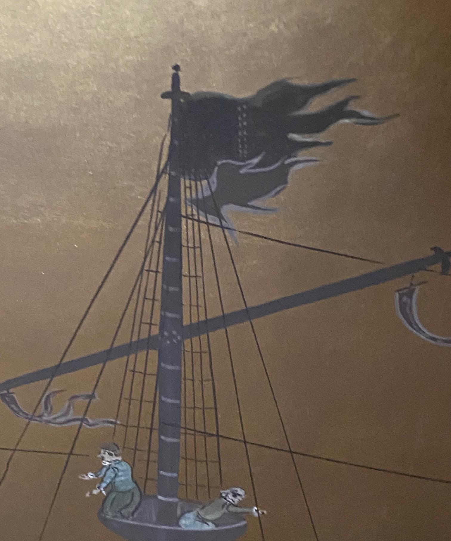 Japanisch Asiatisch Signiert Vier Panel Folding Byobu Nanban Schiff auf See Ankunft Bildschirm im Angebot 9