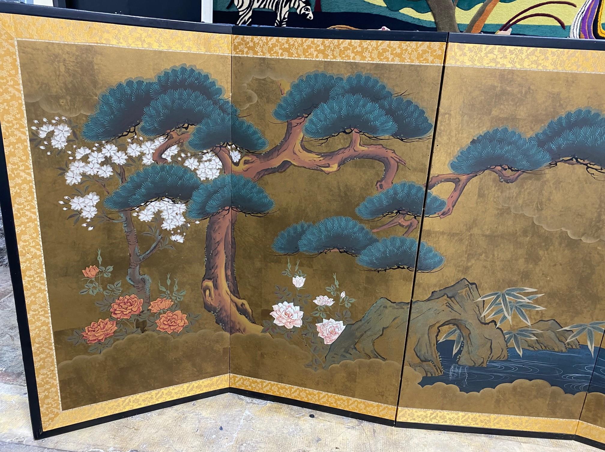 Japanese Asian Signed Four-Panel Folding Byobu Nature Landscape Pine Tree Screen 7