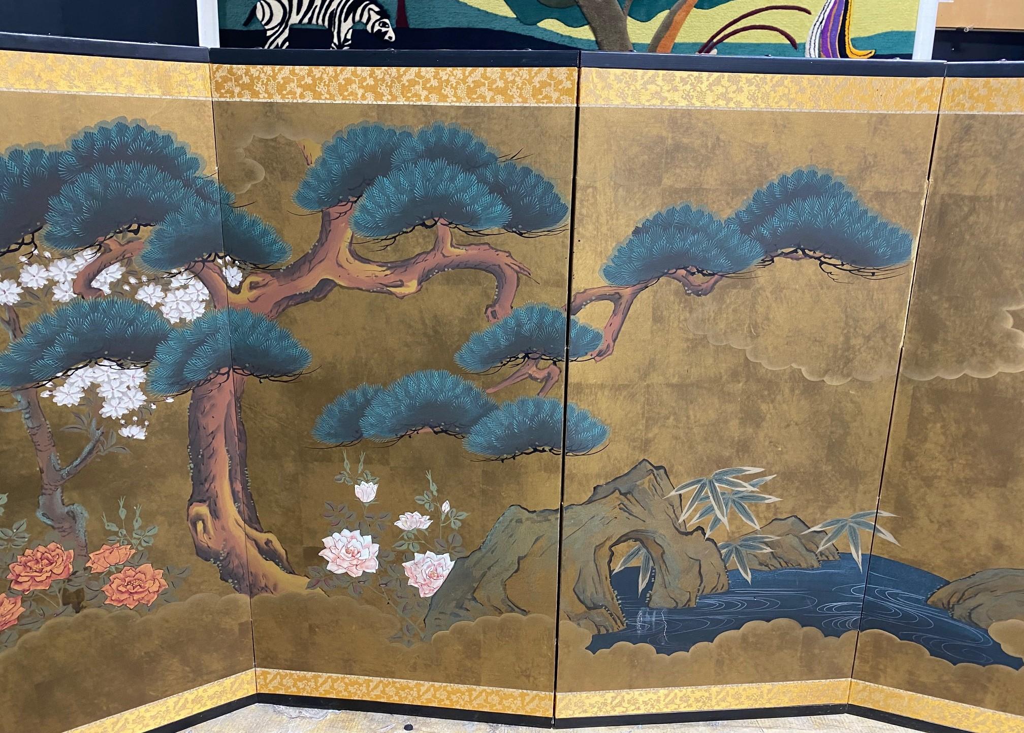 Japanese Asian Signed Four-Panel Folding Byobu Nature Landscape Pine Tree Screen 8
