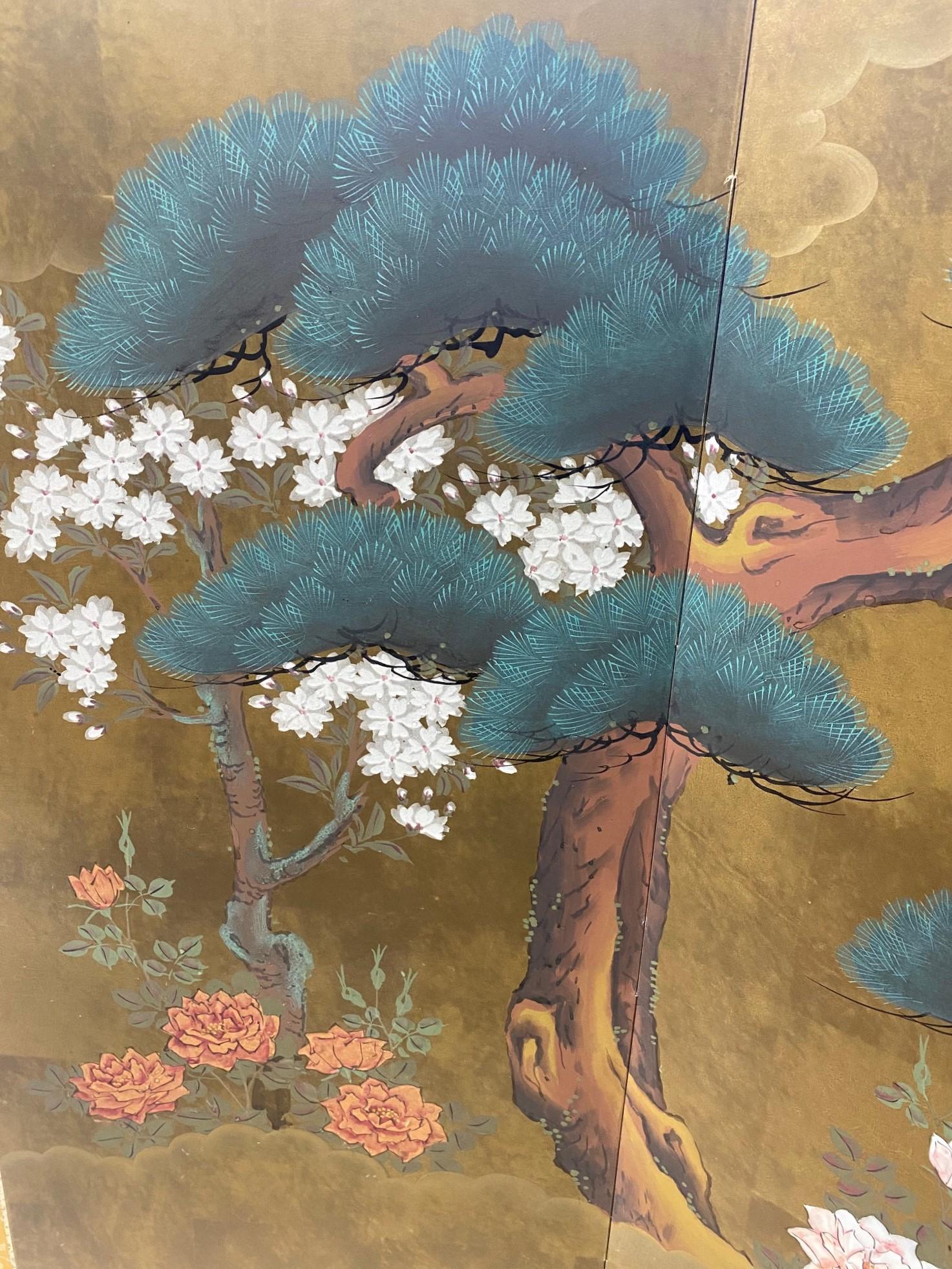 Japanese Asian Signed Four-Panel Folding Byobu Nature Landscape Pine Tree Screen 2