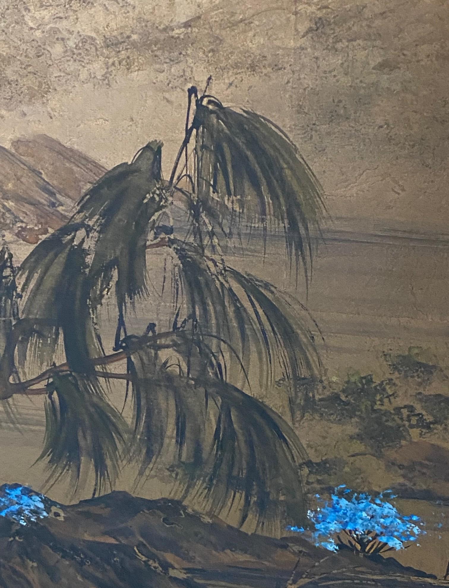 Japanisch Asiatisch Signiert Vier Panel Folding Byobu Bildschirm Eternal Spring Landscape im Angebot 3
