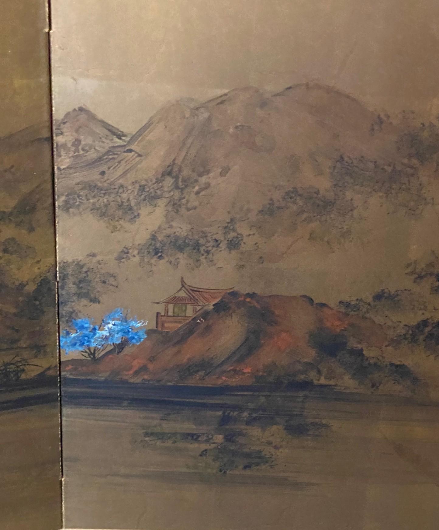 Japanisch Asiatisch Signiert Vier Panel Folding Byobu Bildschirm Eternal Spring Landscape im Angebot 6