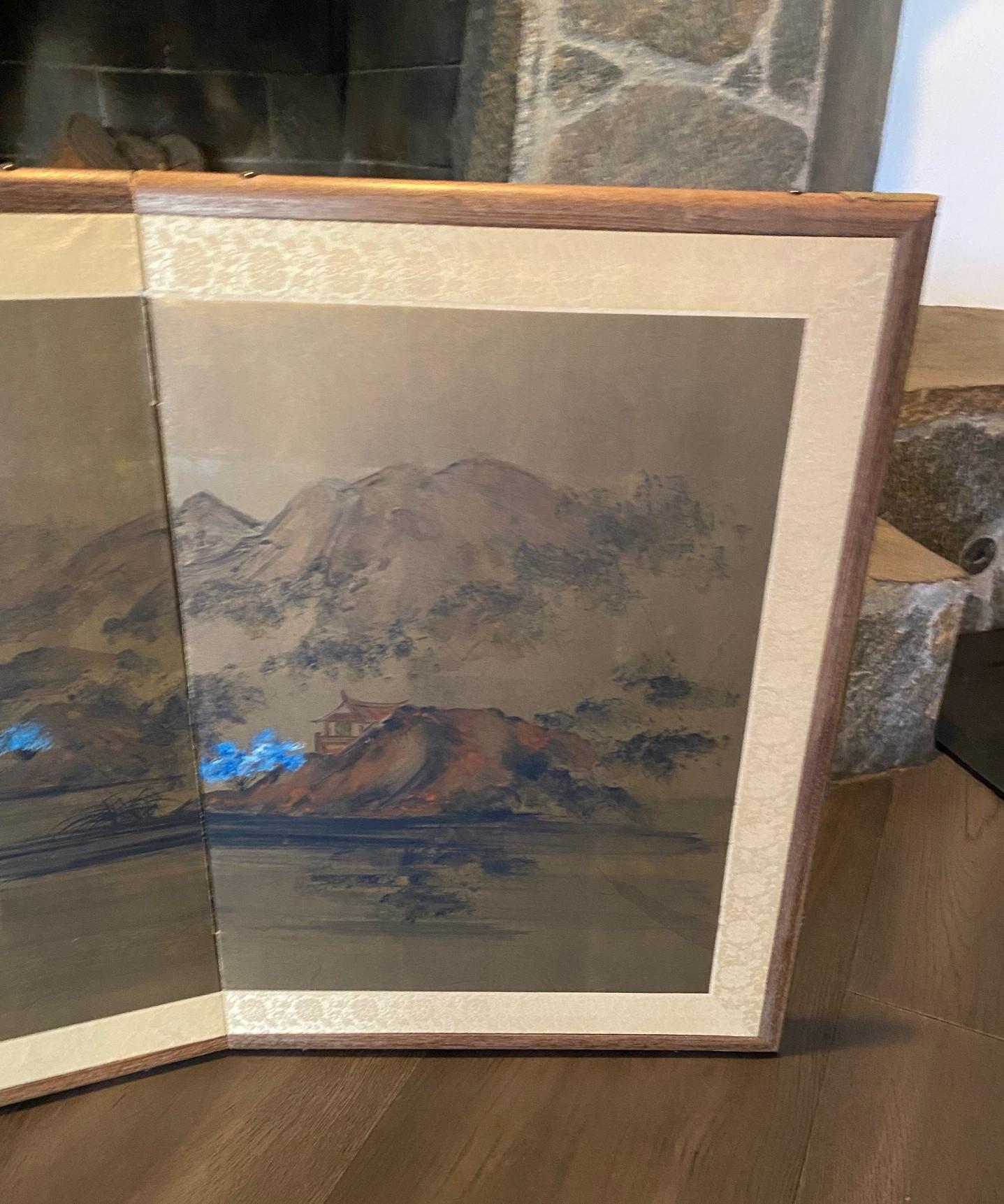 Japanisch Asiatisch Signiert Vier Panel Folding Byobu Bildschirm Eternal Spring Landscape (Showa) im Angebot
