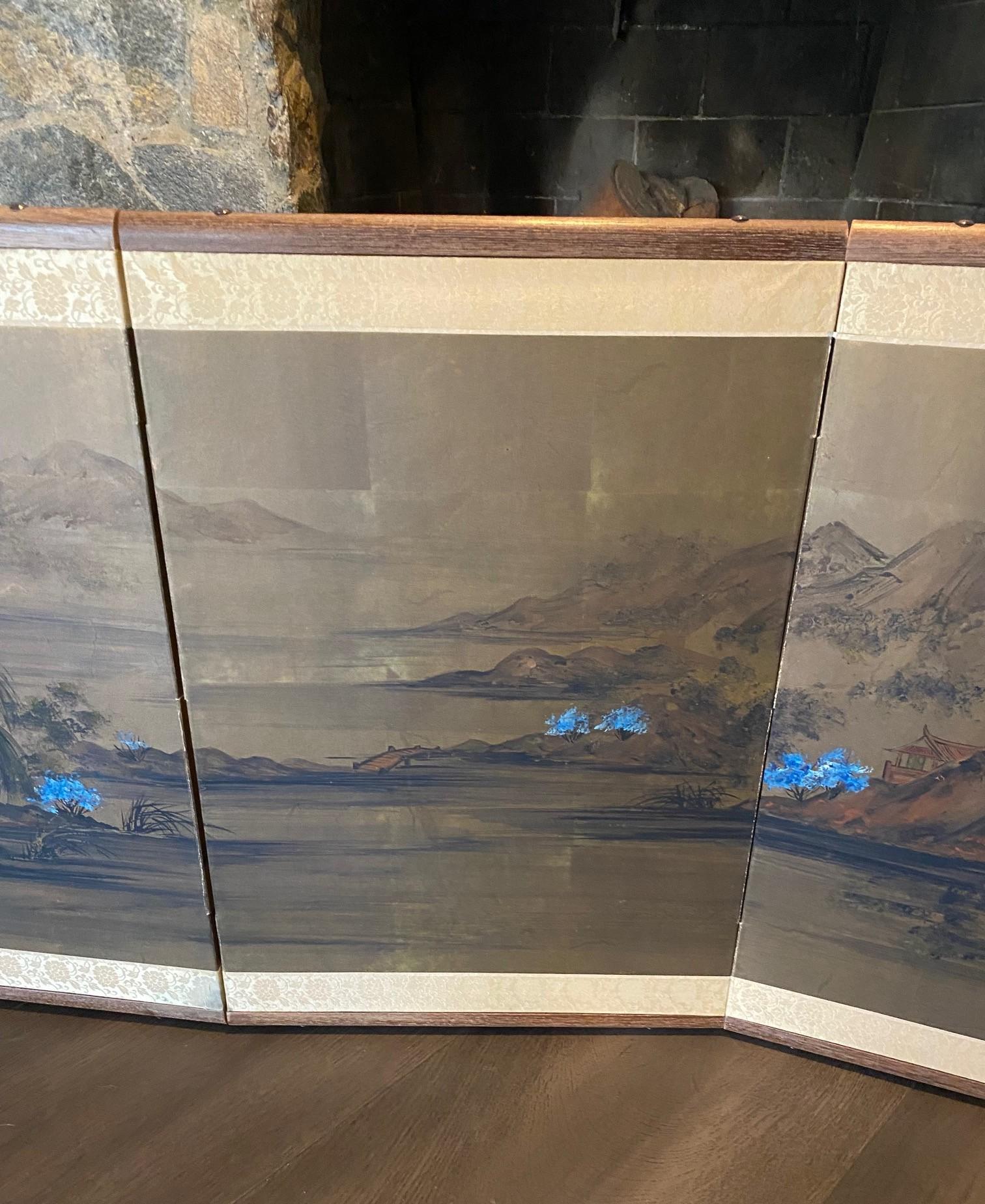 Japanisch Asiatisch Signiert Vier Panel Folding Byobu Bildschirm Eternal Spring Landscape (Handgefertigt) im Angebot