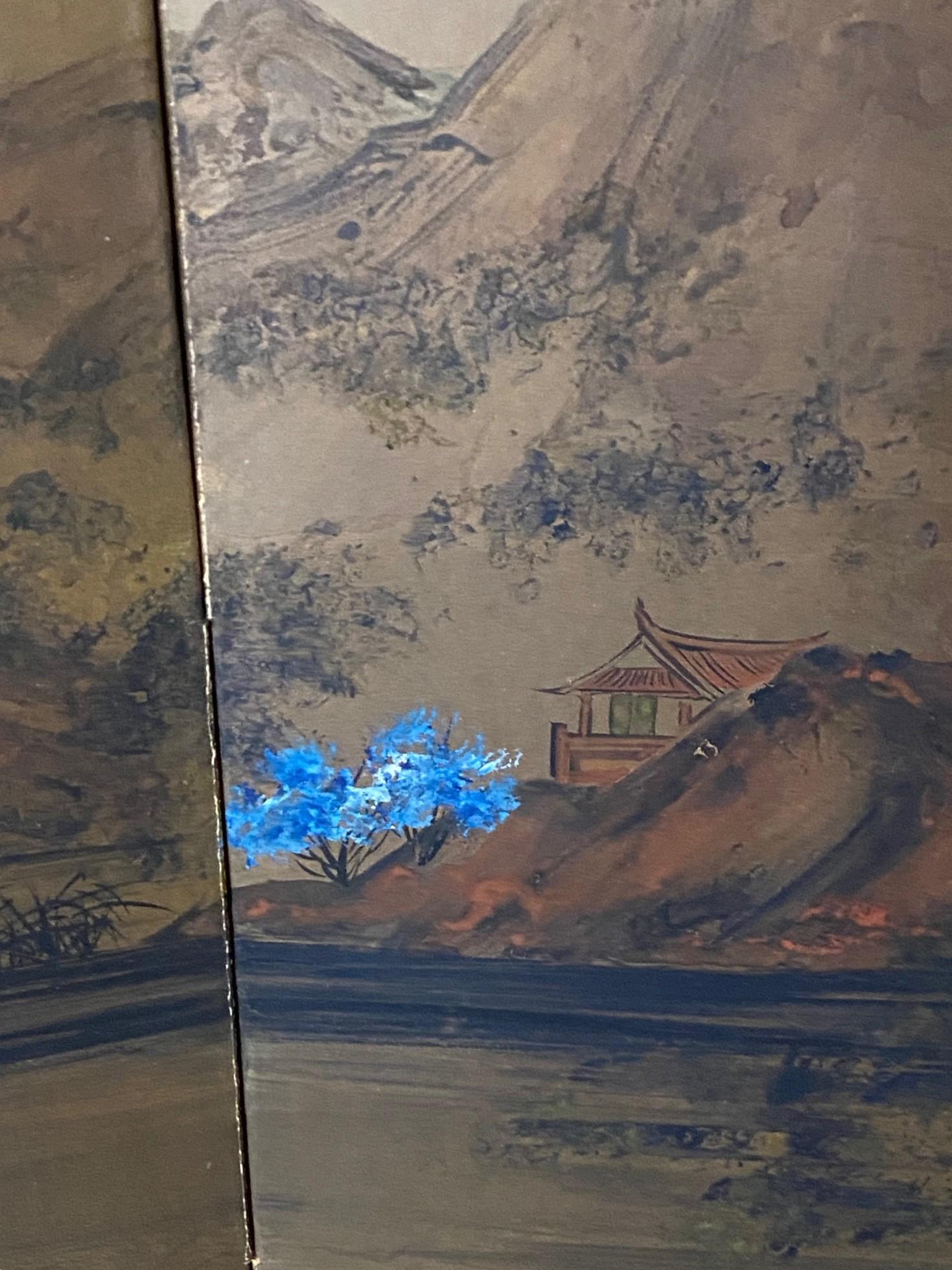 Japanisch Asiatisch Signiert Vier Panel Folding Byobu Bildschirm Eternal Spring Landscape im Angebot 1
