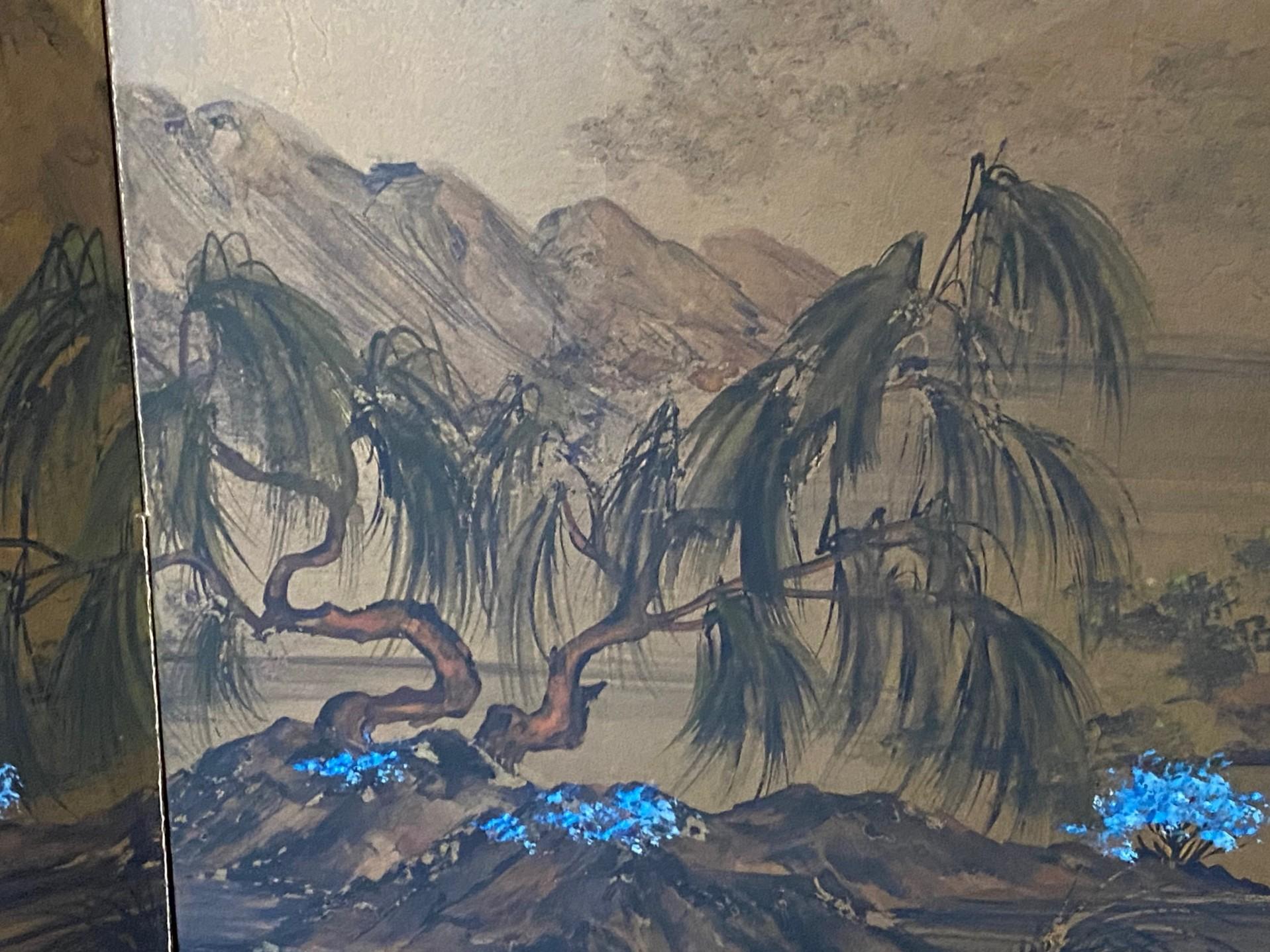 Japanisch Asiatisch Signiert Vier Panel Folding Byobu Bildschirm Eternal Spring Landscape im Angebot 2