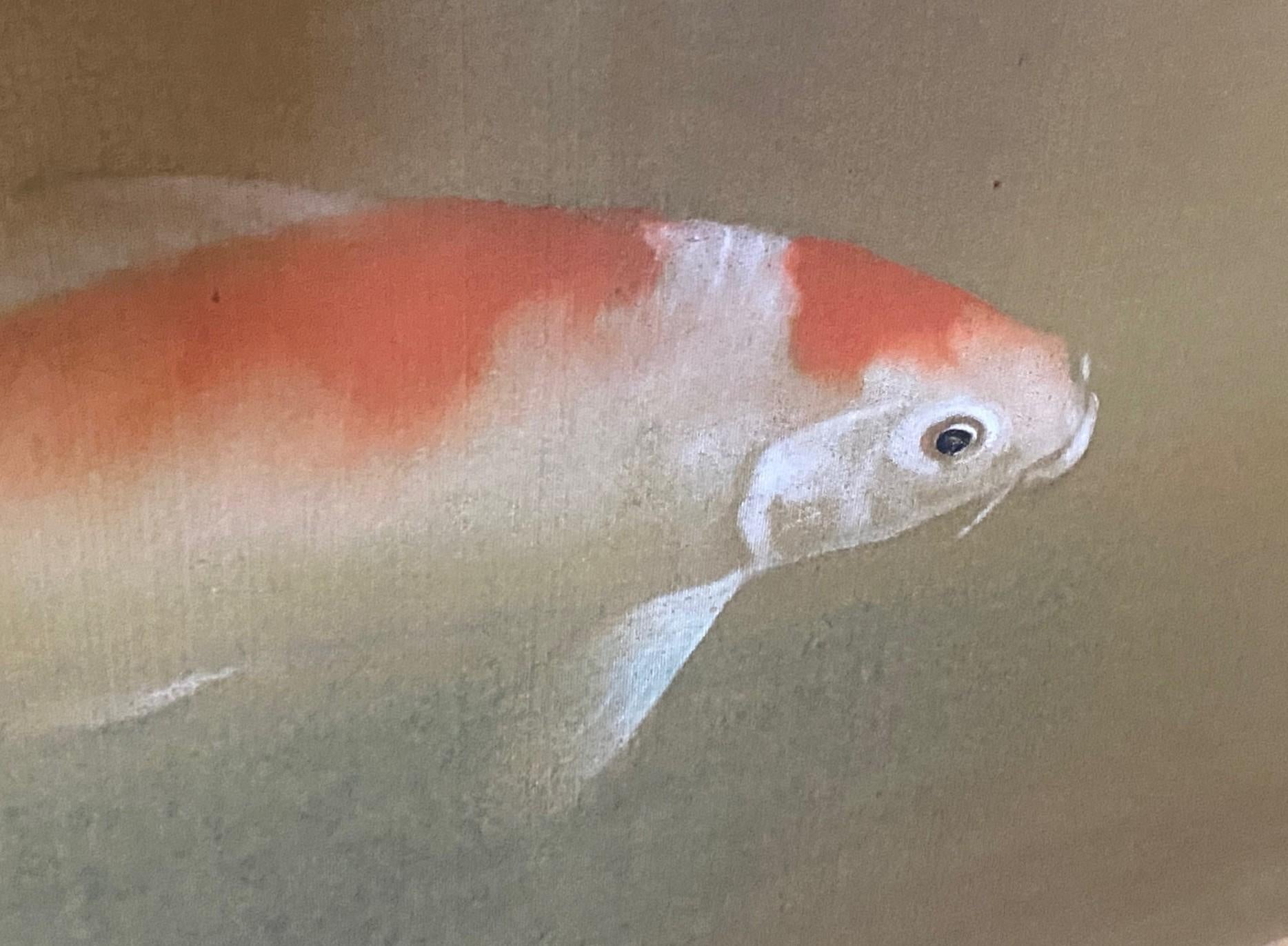Paravento giapponese asiatico firmato a quattro pannelli Foldes Byobu con paesaggio di carpe Koi in vendita 7