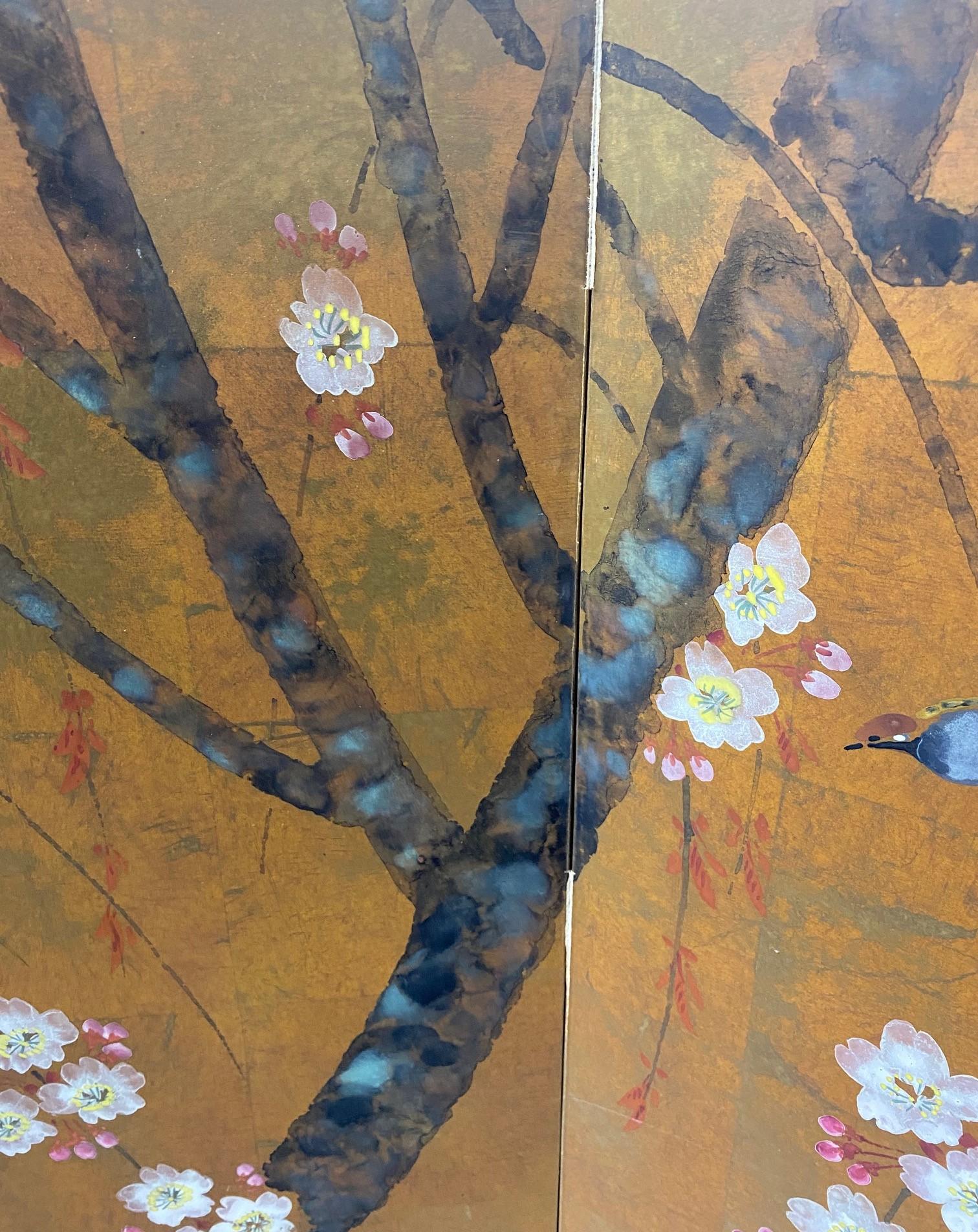 Japanese Asian Signed Four-Panel Folding Byobu Showa Cherry Blossom Tree Screen 4