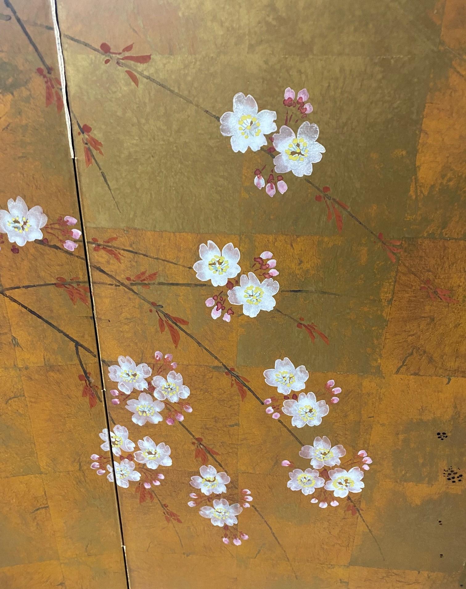 Japanese Asian Signed Four-Panel Folding Byobu Showa Cherry Blossom Tree Screen 5