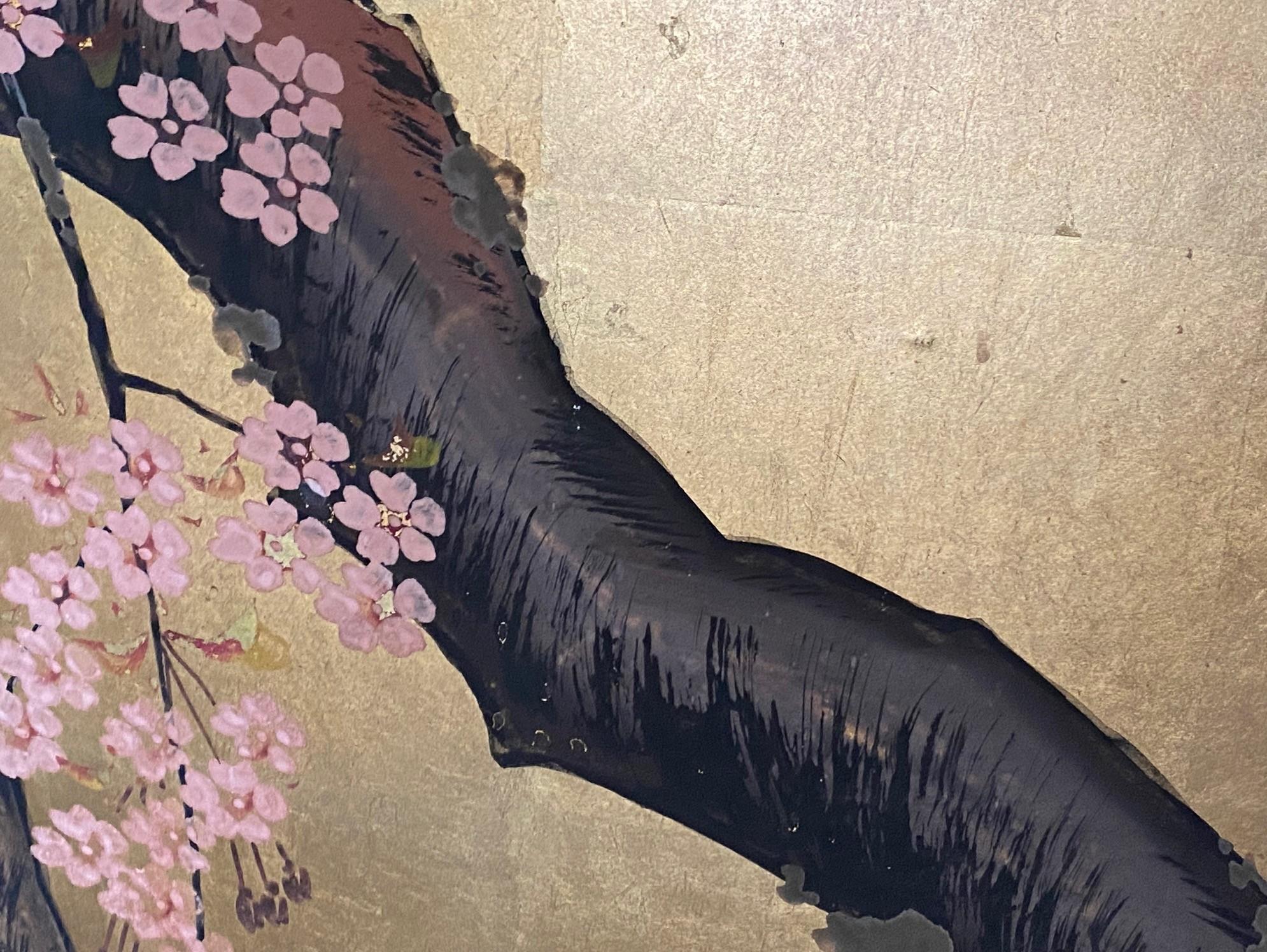 Japanisch Asiatisch Signiert Vier-Panel Folding Byobu Showa Kirschblütenbaum Bildschirm im Angebot 5