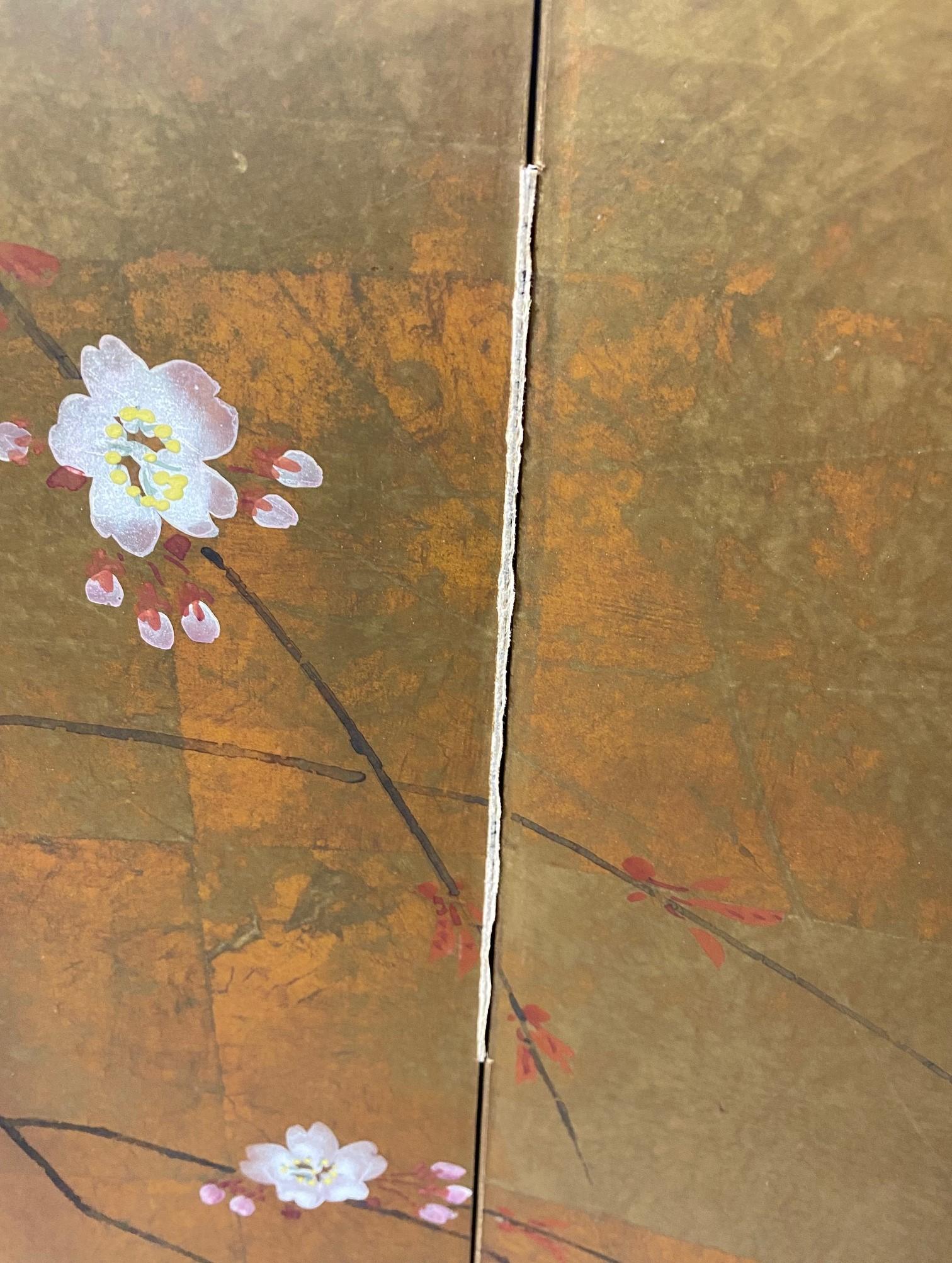 Japanese Asian Signed Four-Panel Folding Byobu Showa Cherry Blossom Tree Screen 6