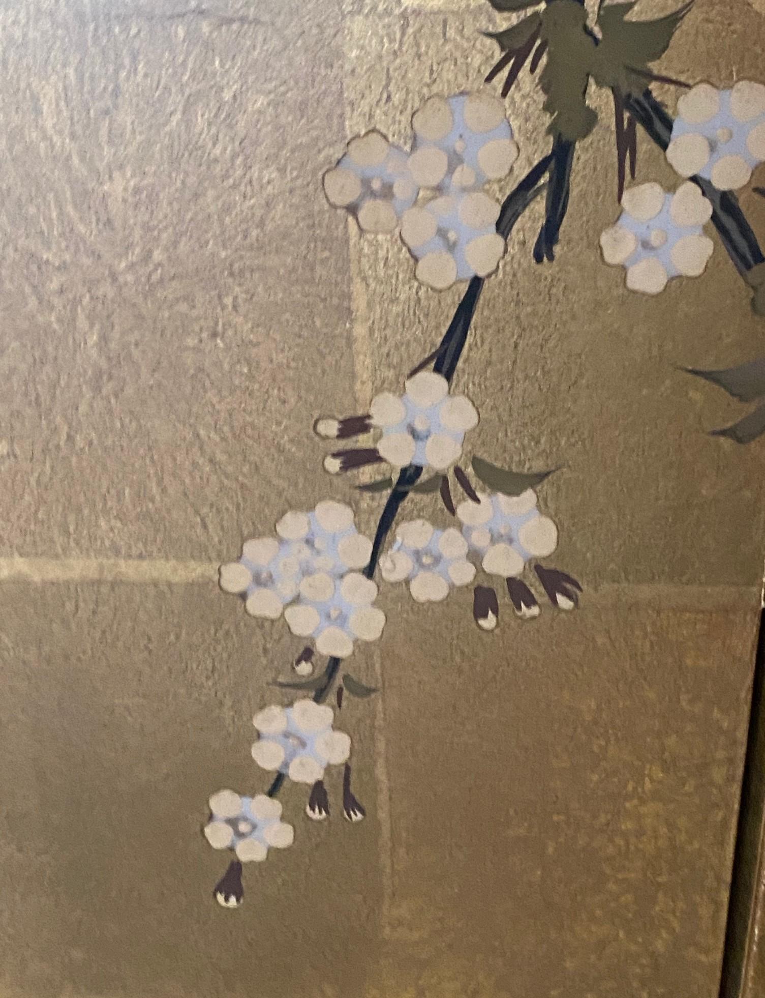 Japanese Asian Signed Four-Panel Folding Byobu Showa Cherry Blossom Tree Screen 6