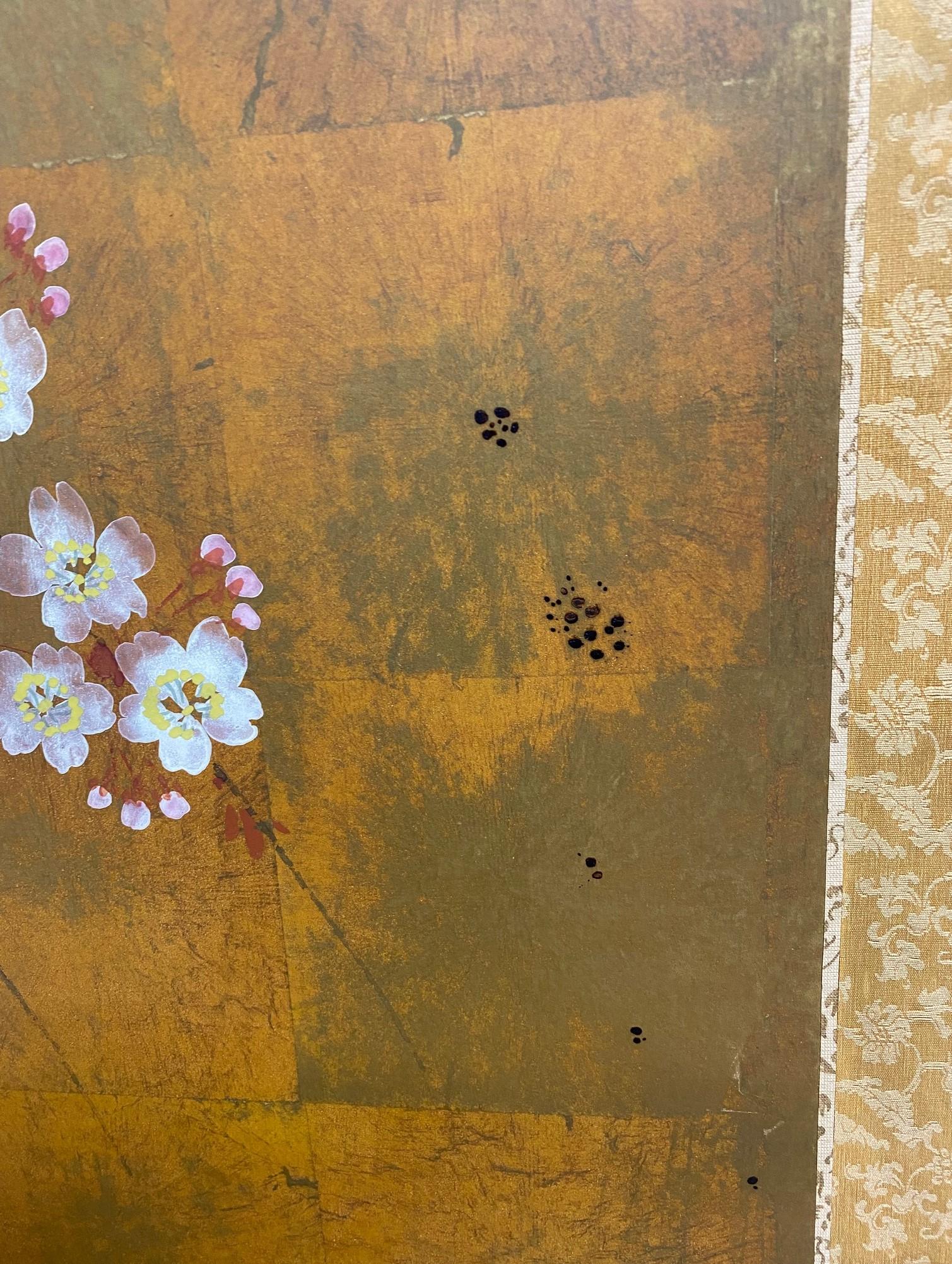 Japanese Asian Signed Four-Panel Folding Byobu Showa Cherry Blossom Tree Screen 7