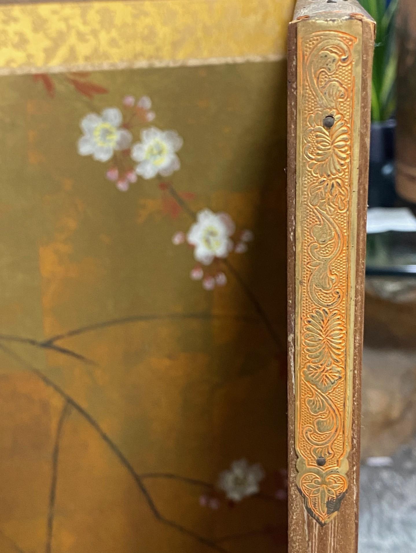 Japanese Asian Signed Four-Panel Folding Byobu Showa Cherry Blossom Tree Screen 13