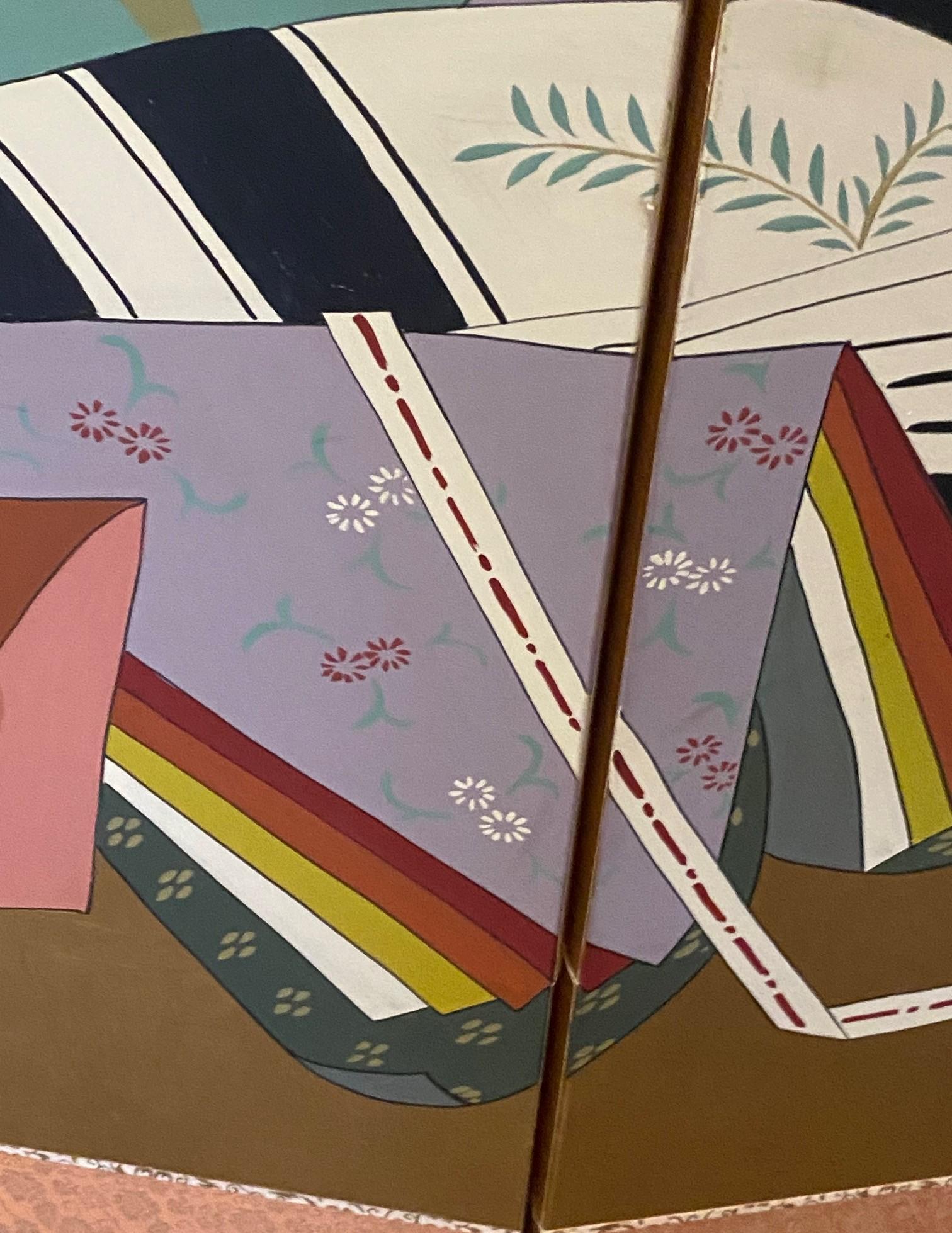 Japanese Asian Signed Four-Panel Folding Byobu Showa Screen Lady Murasaki Genji For Sale 7