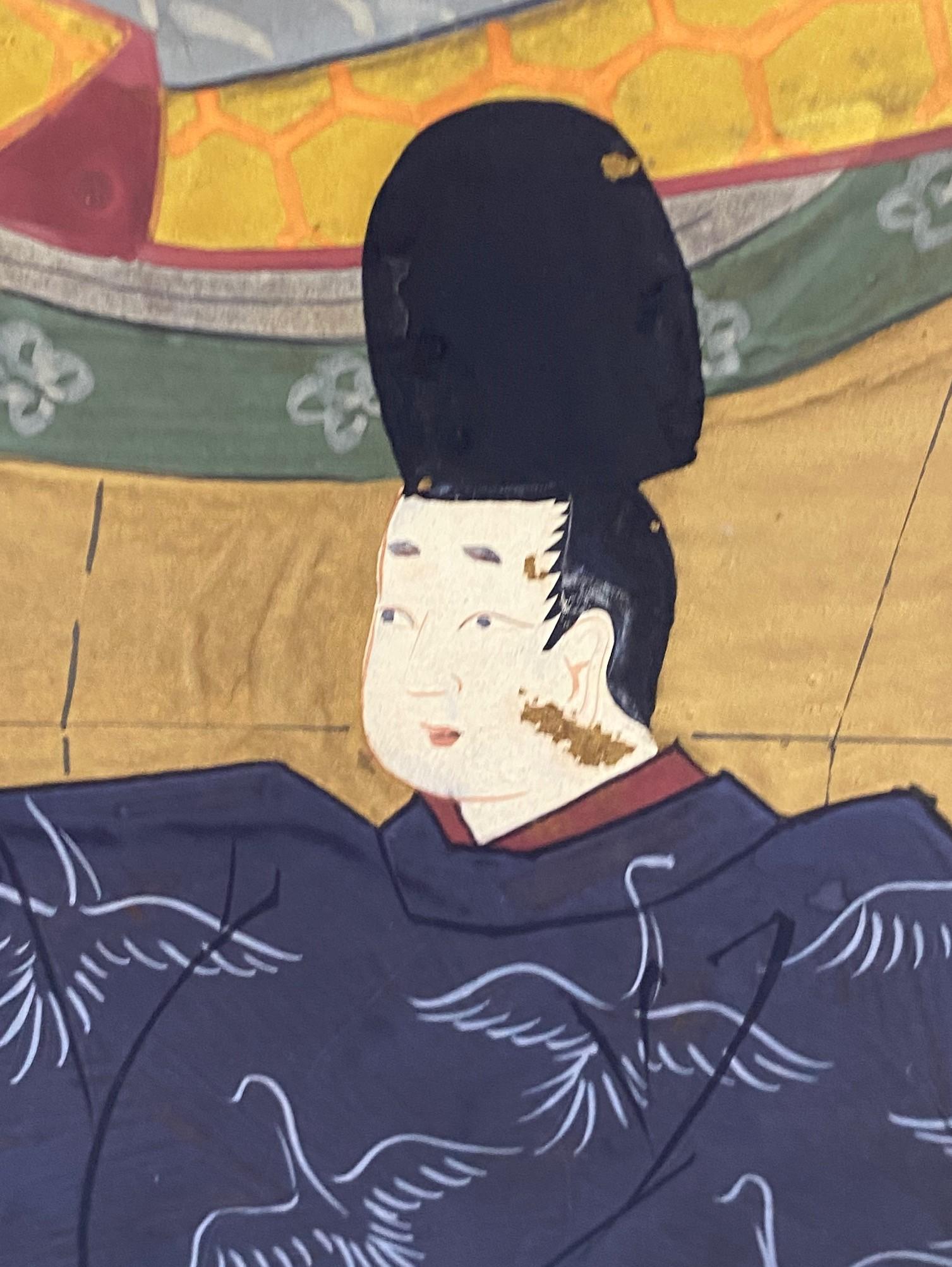 Japanese Asian Signed Four-Panel Folding Byobu Showa Screen Tales of the Genji For Sale 5