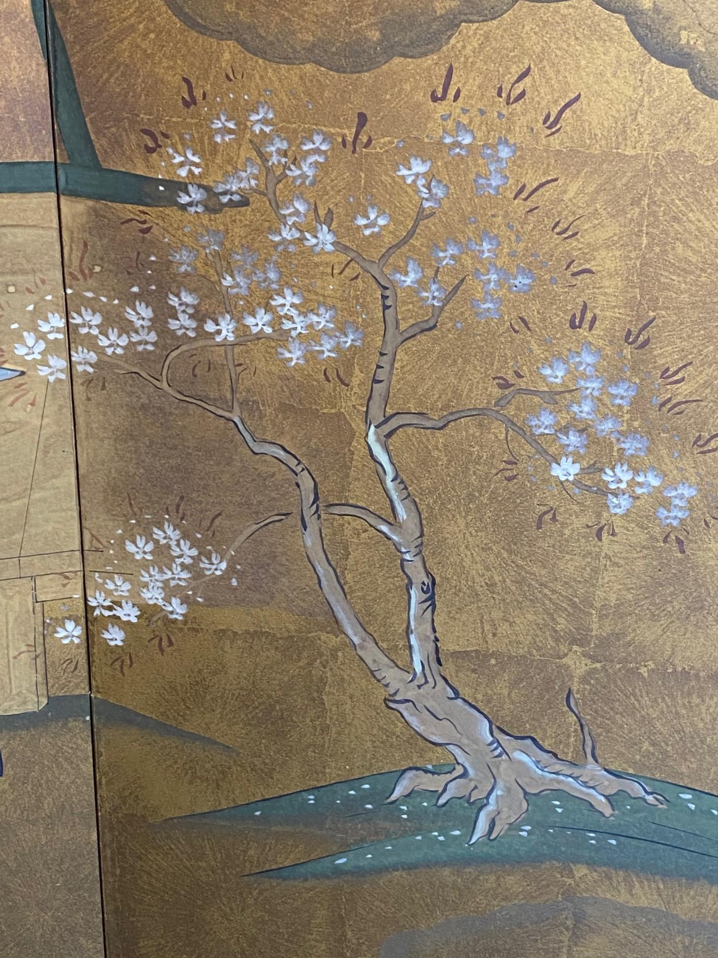 Japanese Asian Signed Four-Panel Folding Byobu Showa Screen Tales of the Genji For Sale 6