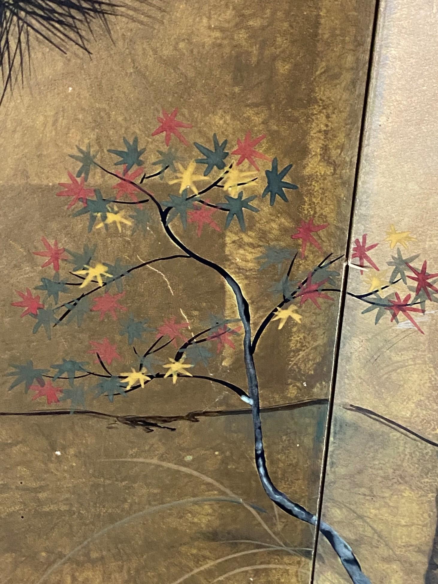 Japanese Asian Signed Four-Panel Folding Byobu Showa Screen Tales of the Genji in vendita 6
