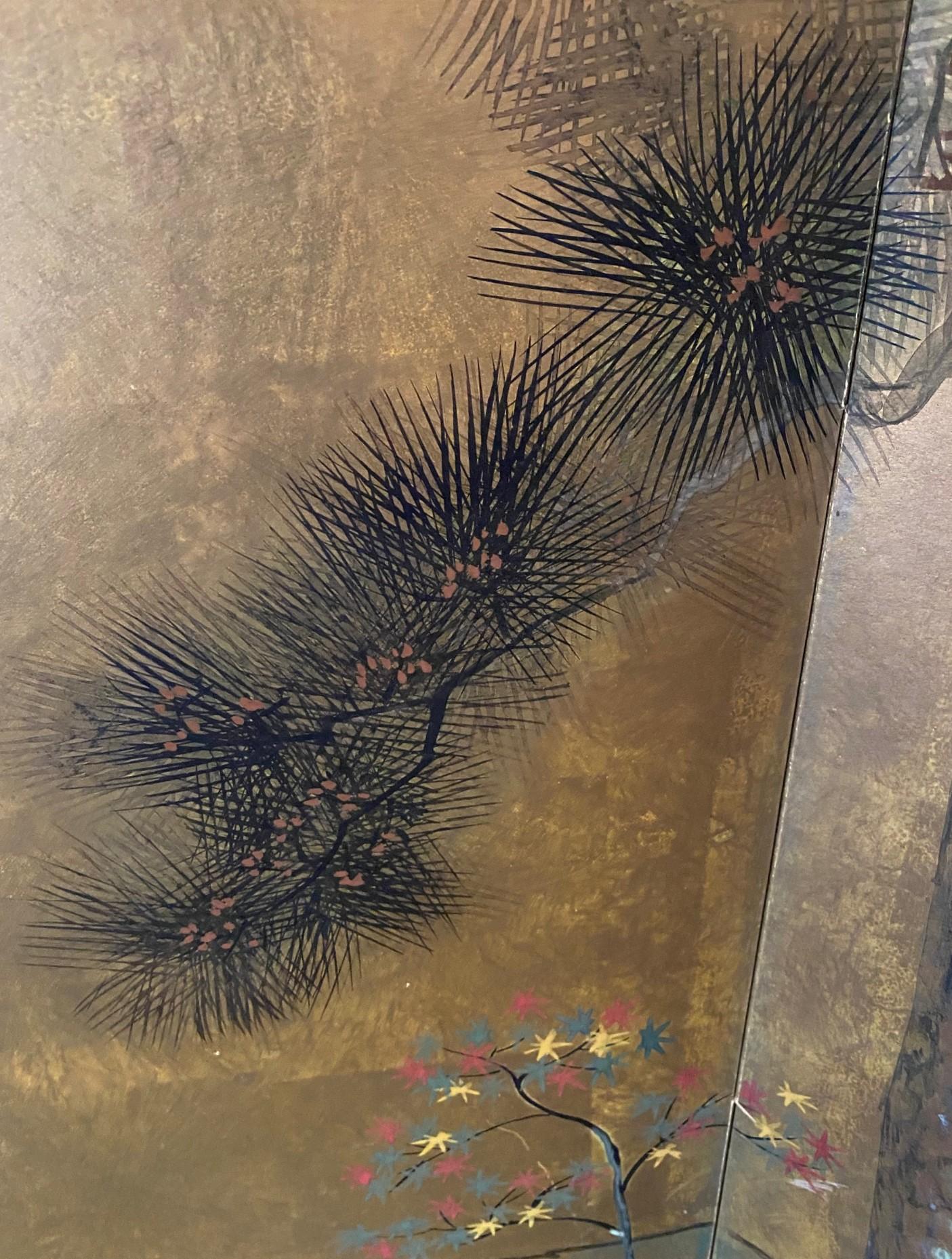 Japanese Asian Signed Four-Panel Folding Byobu Showa Screen Tales of the Genji in vendita 8
