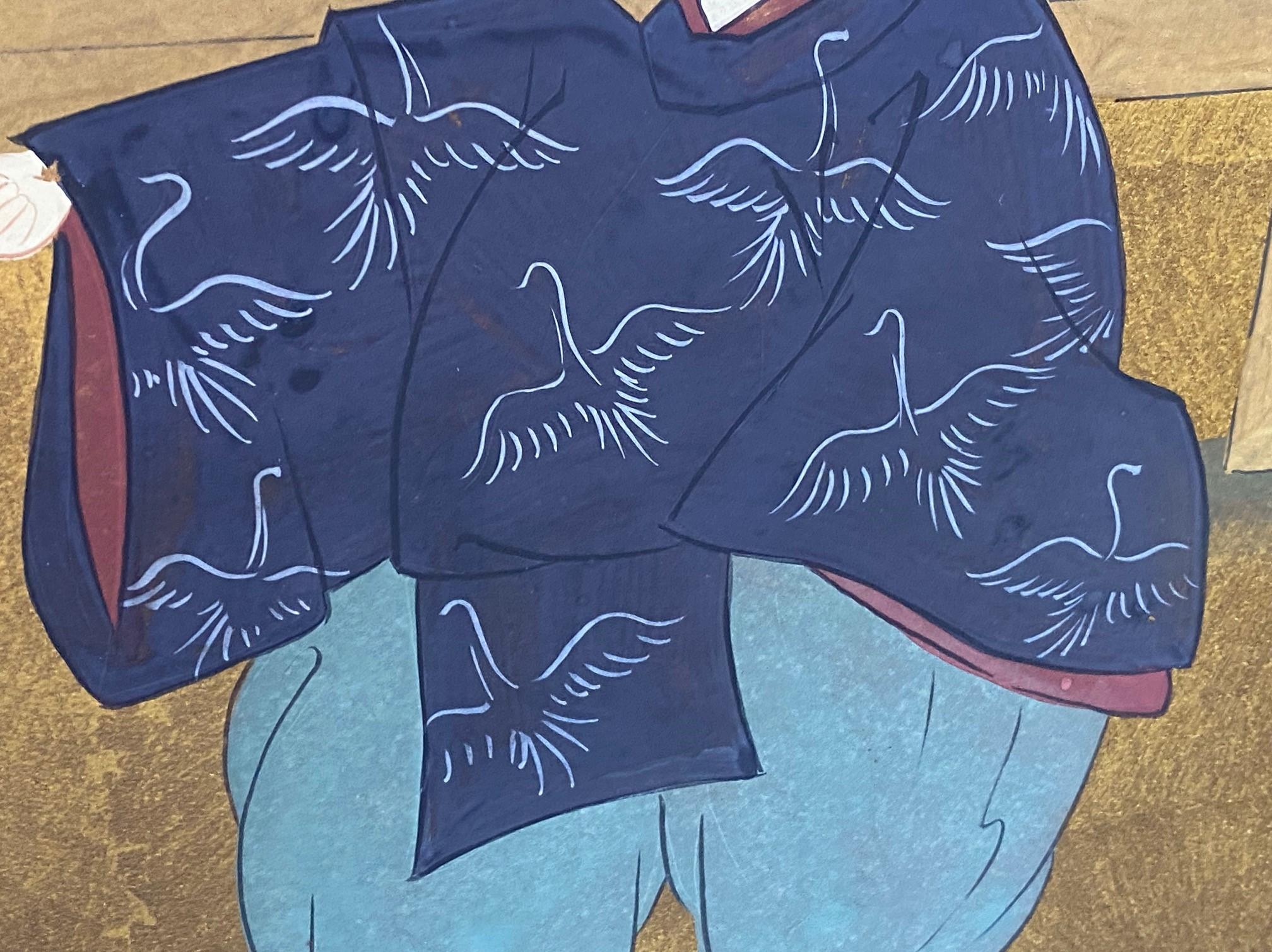 Japanese Asian Signed Four-Panel Folding Byobu Showa Screen Tales of the Genji For Sale 10