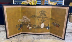 Japanese Asian Signed Four-Panel Folding Byobu Showa Screen Tales of the Genji