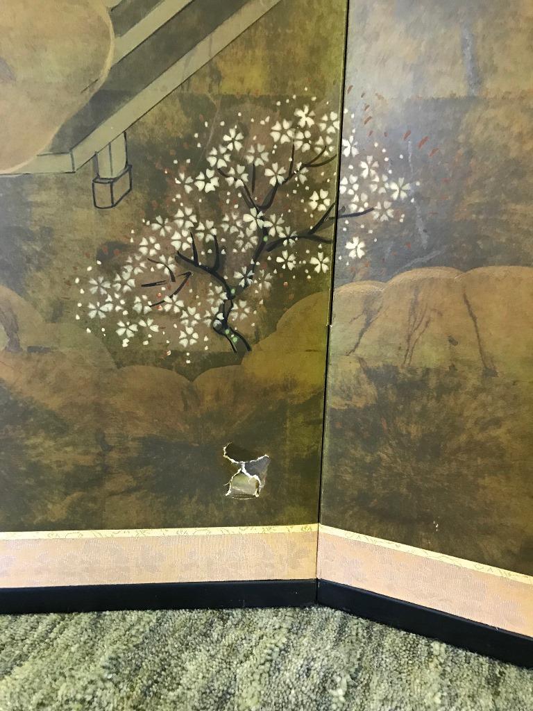 Japanese Asian Signed Four-Panel Folding Byobu Showa Screen Tales of the Genji 2