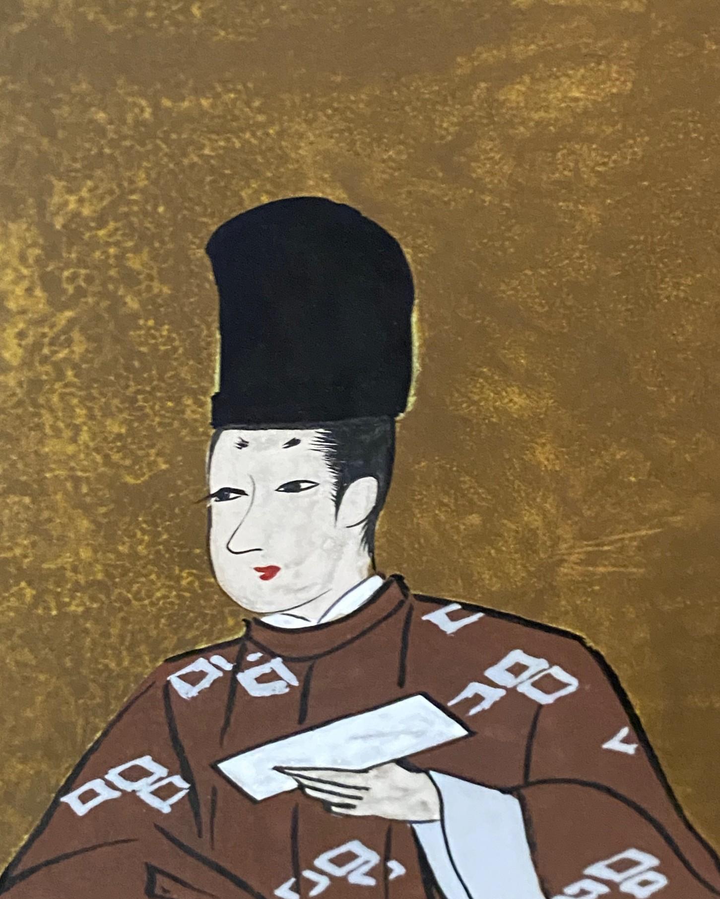 Japanese Asian Signed Four-Panel Folding Byobu Showa Screen Tales of the Genji in vendita 2