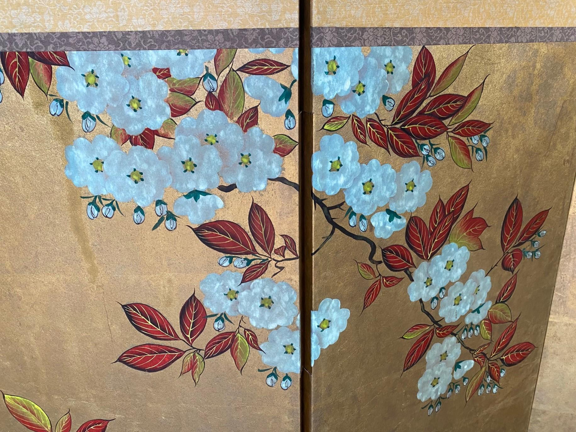 Japanese Asian Signed Six-Panel Folding Byobu Showa Cherry Blossom Tree Screen 4