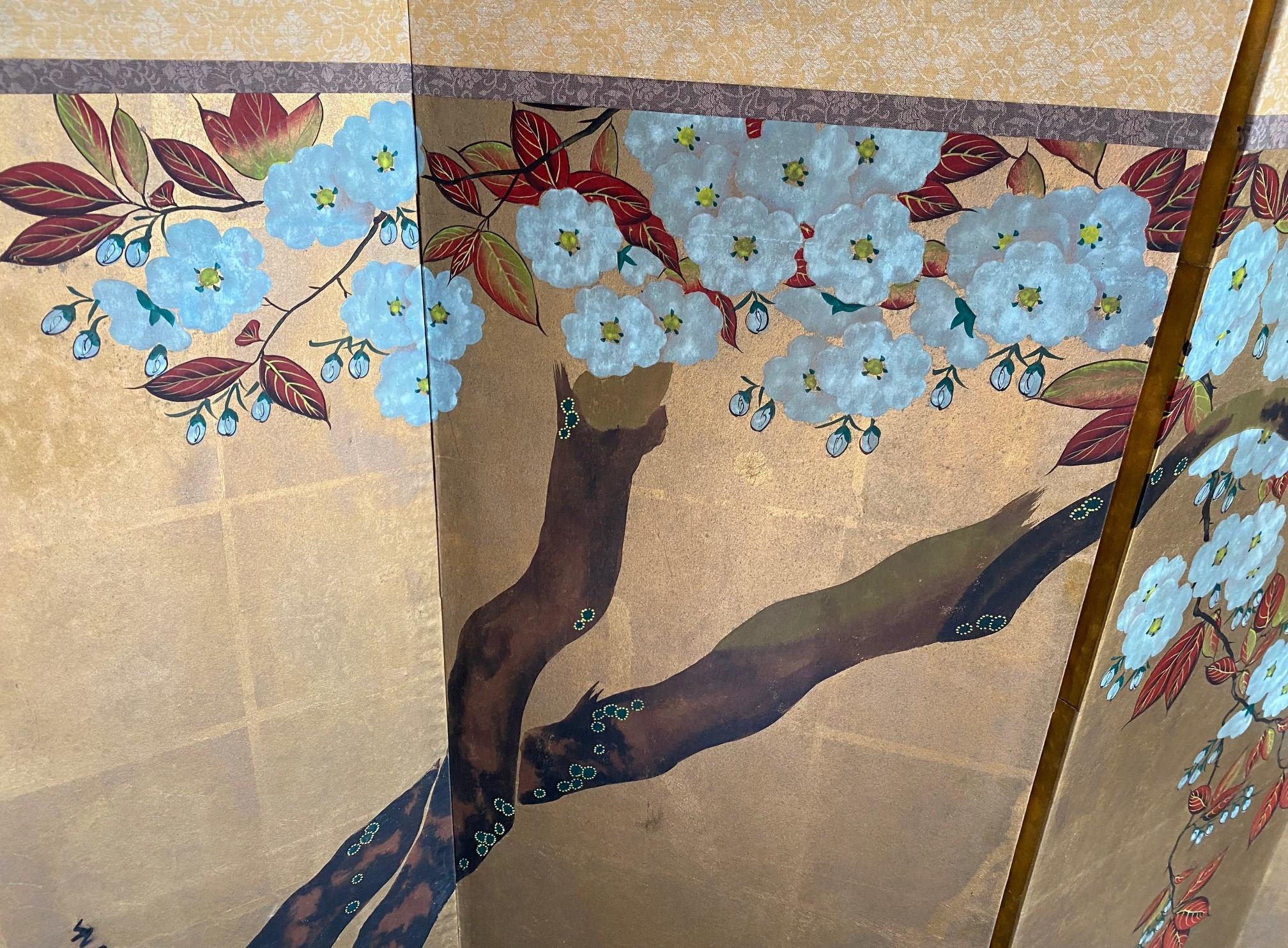 Japanese Asian Signed Six-Panel Folding Byobu Showa Cherry Blossom Tree Screen 5