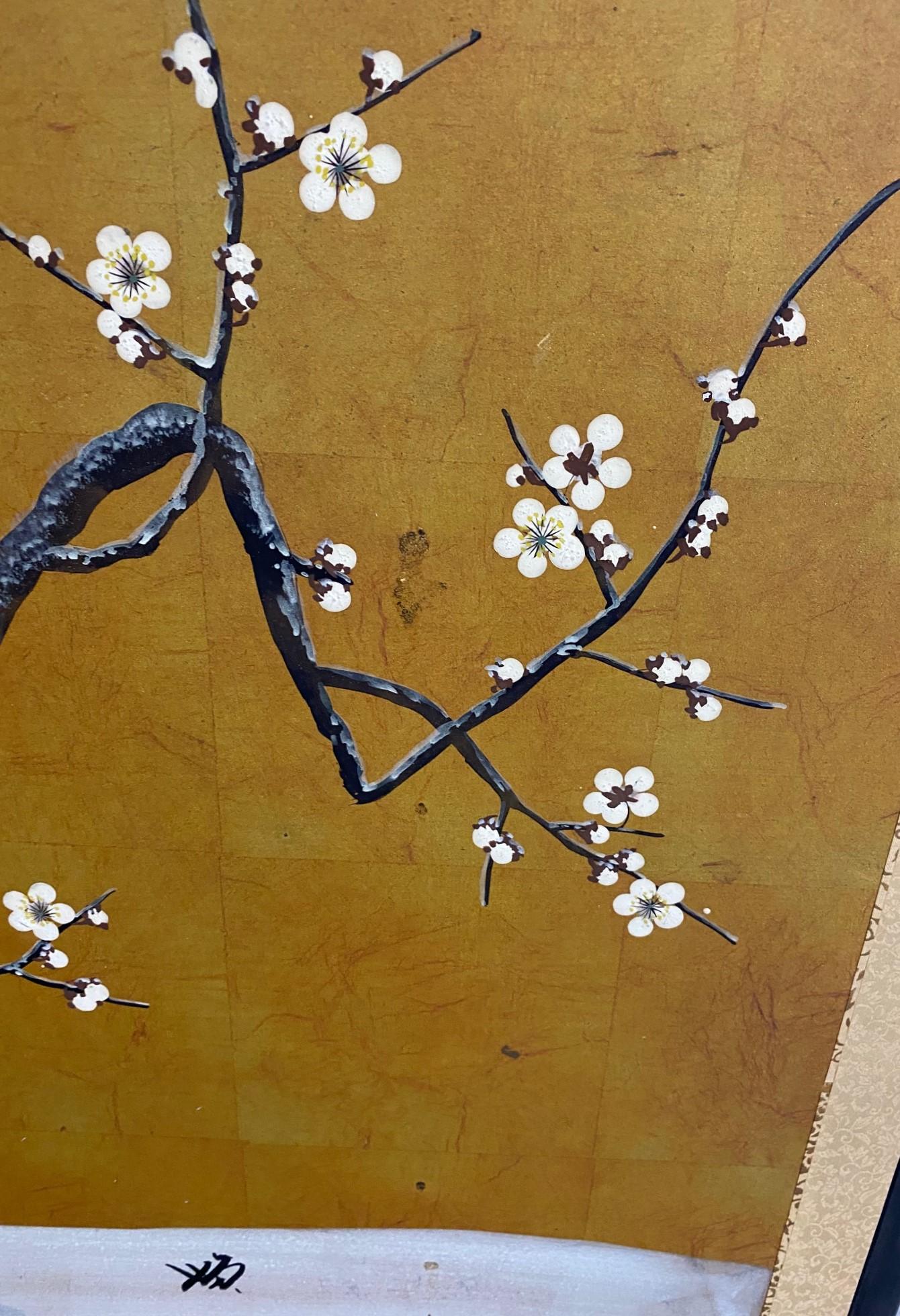 Japanese Asian Signed Six-Panel Folding Byobu Showa Cherry Blossom Tree Screen 4