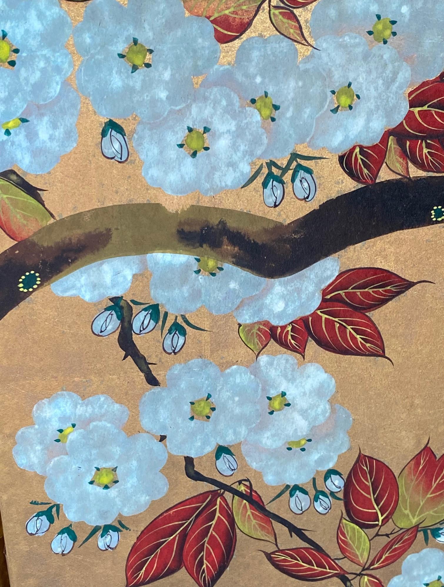 Japanese Asian Signed Six-Panel Folding Byobu Showa Cherry Blossom Tree Screen 8