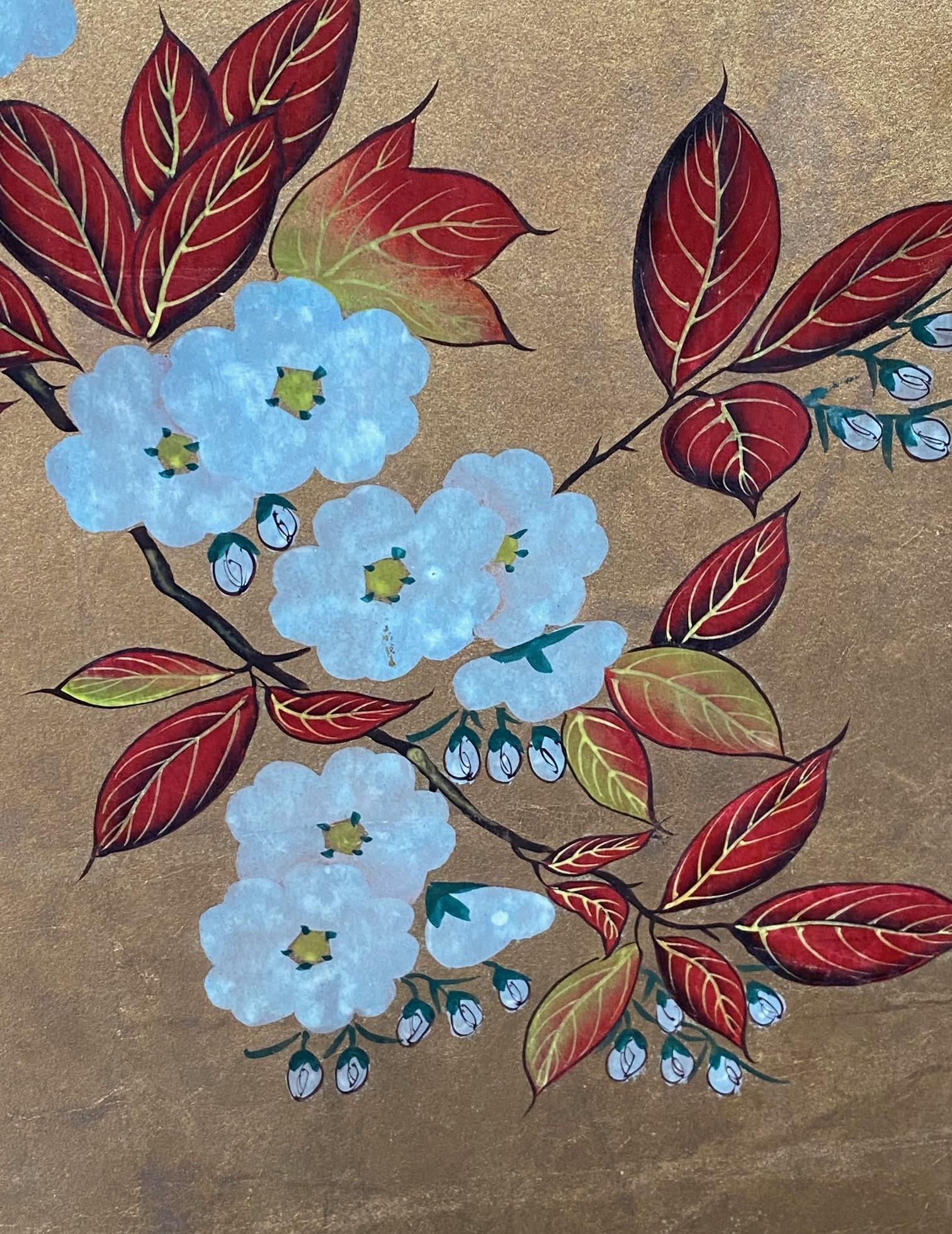 Japanese Asian Signed Six-Panel Folding Byobu Showa Cherry Blossom Tree Screen 9