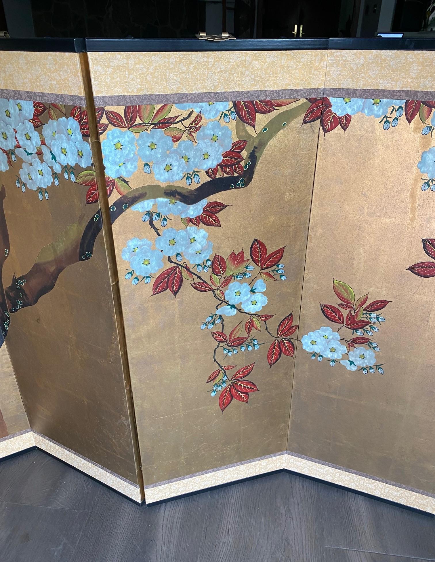20th Century Japanese Asian Signed Six-Panel Folding Byobu Showa Cherry Blossom Tree Screen