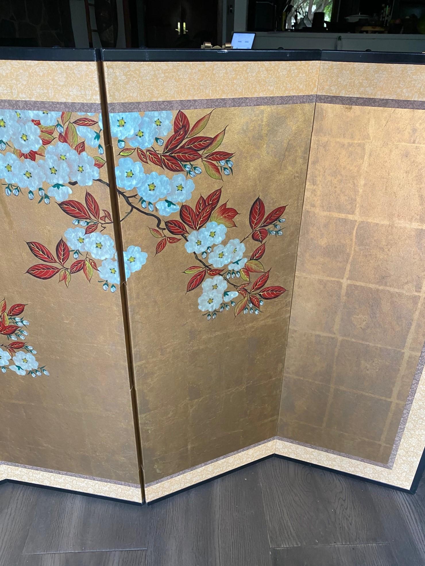 Japanese Asian Signed Six-Panel Folding Byobu Showa Cherry Blossom Tree Screen 1