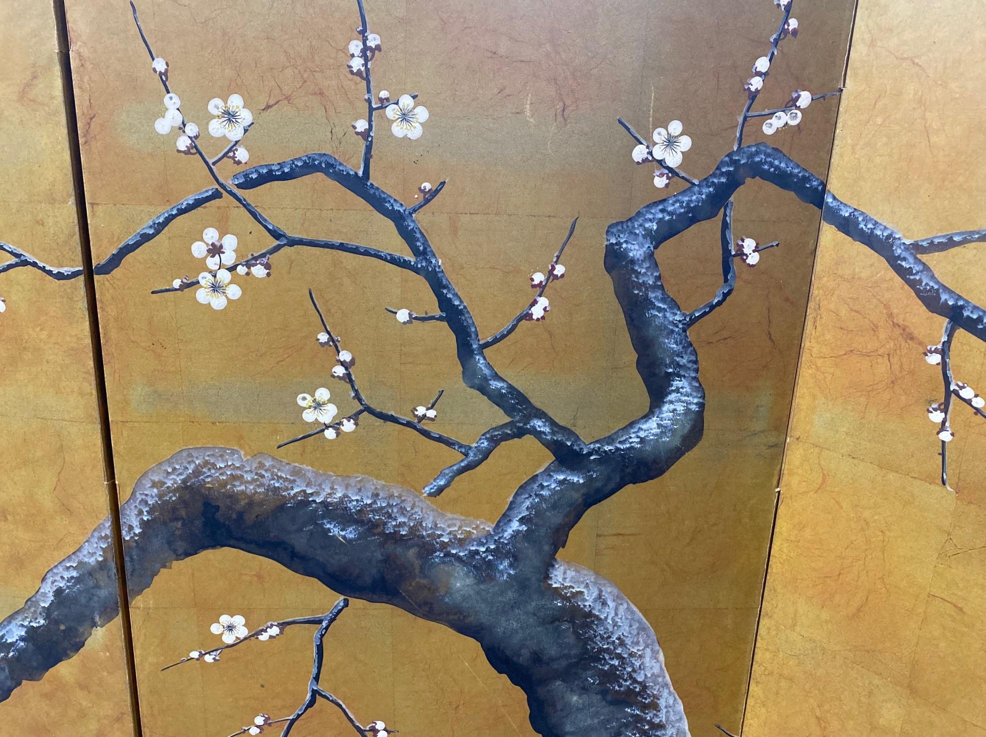 Japanese Asian Signed Six-Panel Folding Byobu Showa Cherry Blossom Tree Screen 1