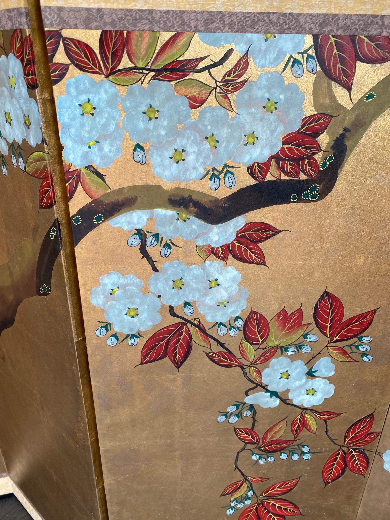 Japanese Asian Signed Six-Panel Folding Byobu Showa Cherry Blossom Tree Screen 3