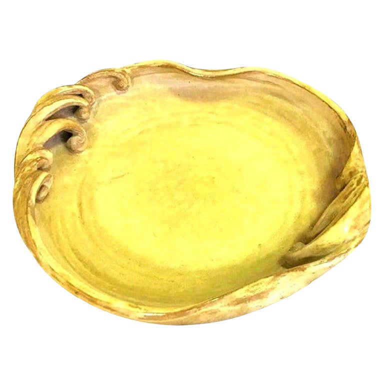 Grand bol bas de présentation en céramique vernissée, asiatique japonais, signé et estampillé