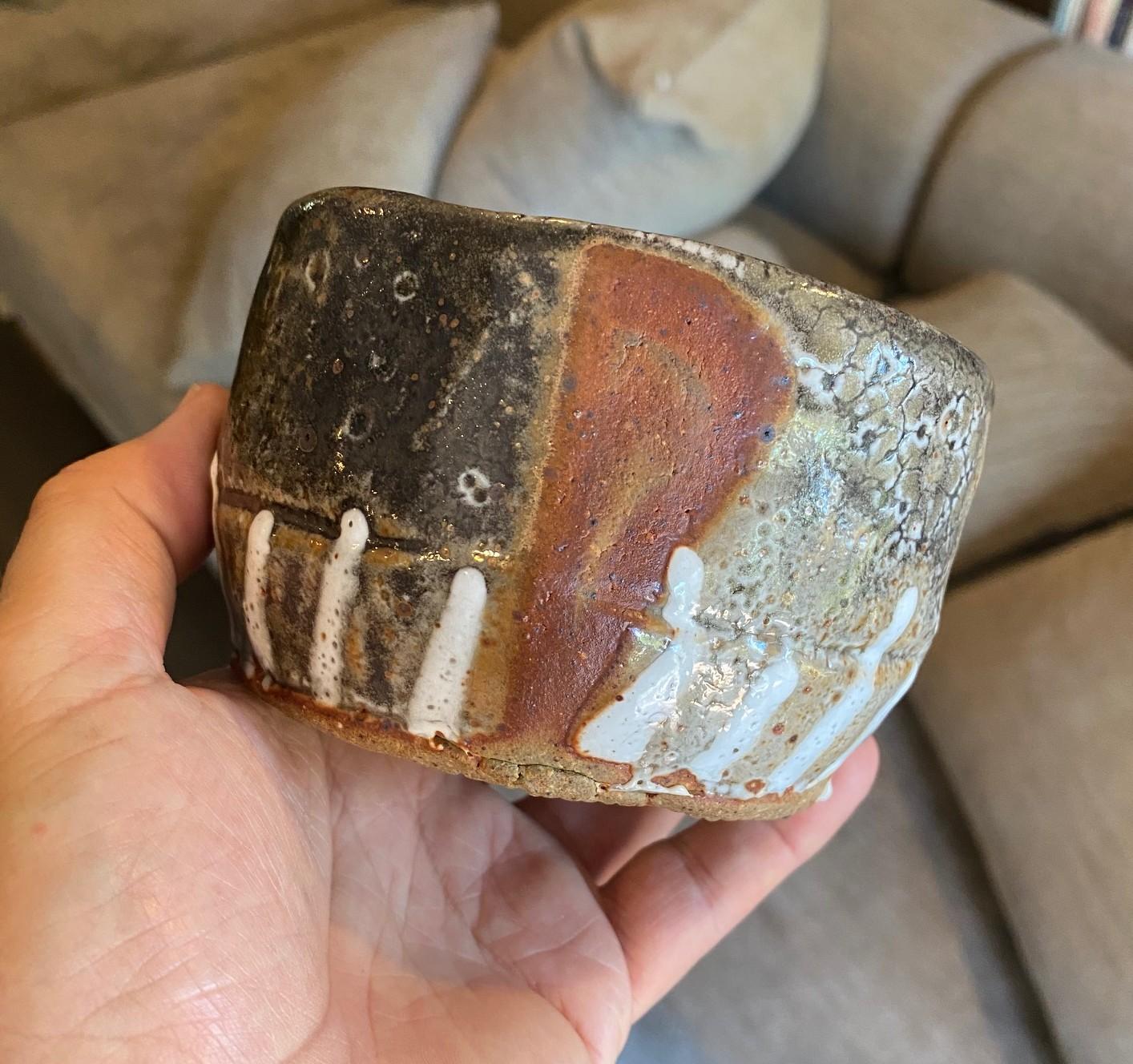 Bol à thé Chawan signé Studio Pottery Wabi-Sabi en céramique émaillée asiatique japonaise en vente 2