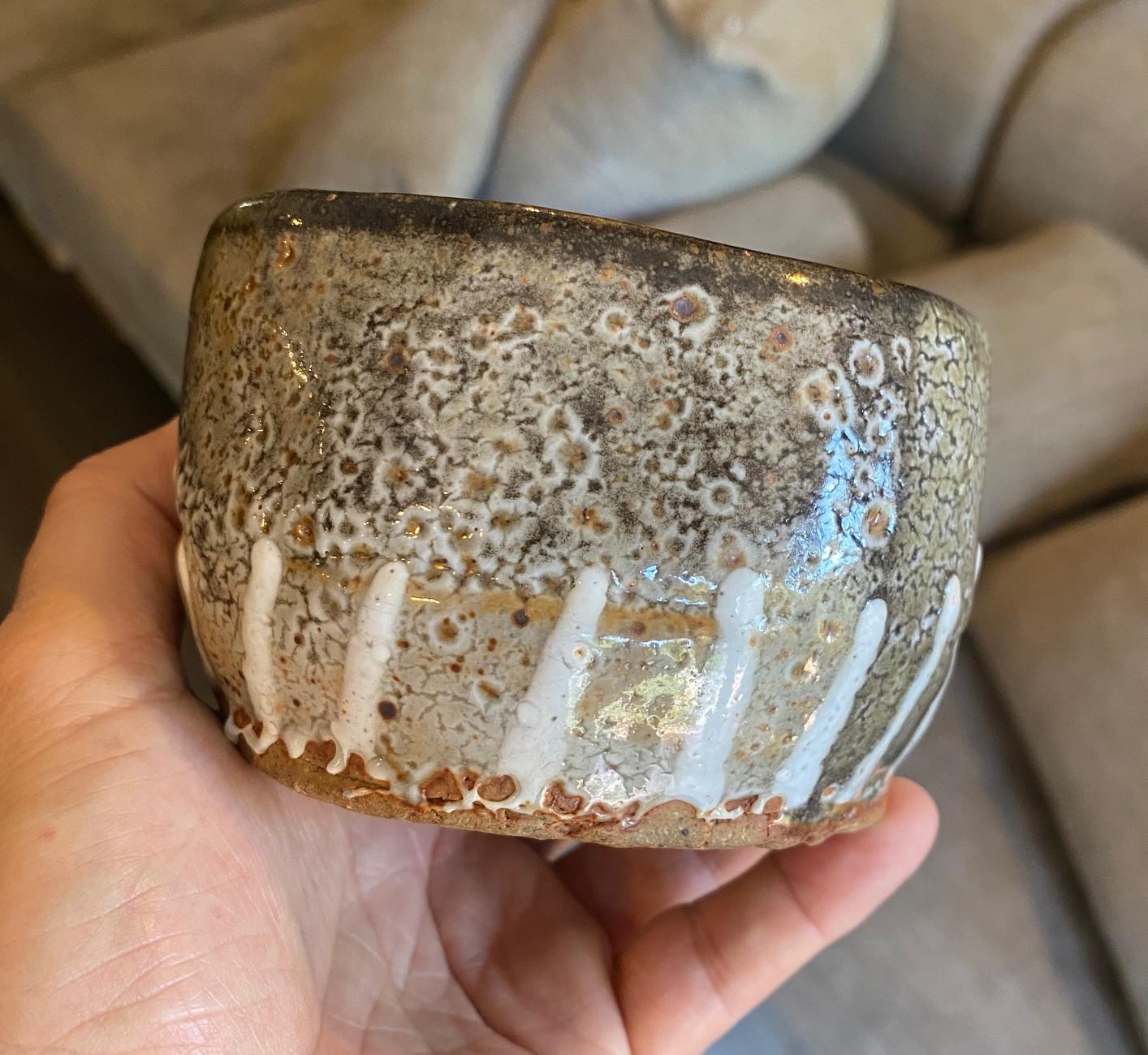 Bol à thé Chawan signé Studio Pottery Wabi-Sabi en céramique émaillée asiatique japonaise en vente 3